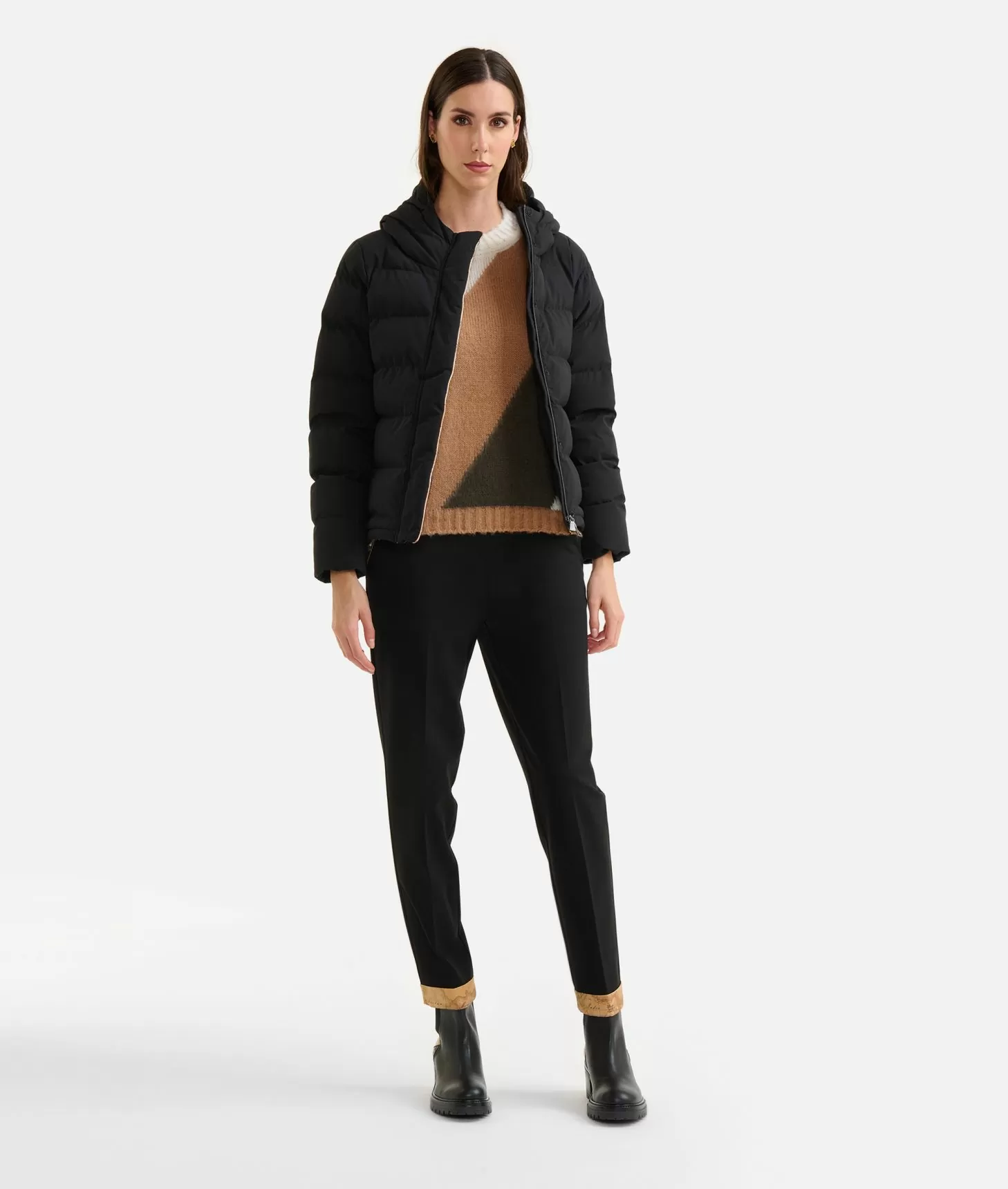 Alviero martini 1a classe Caban corto imbottito in nylon tecnico Nero