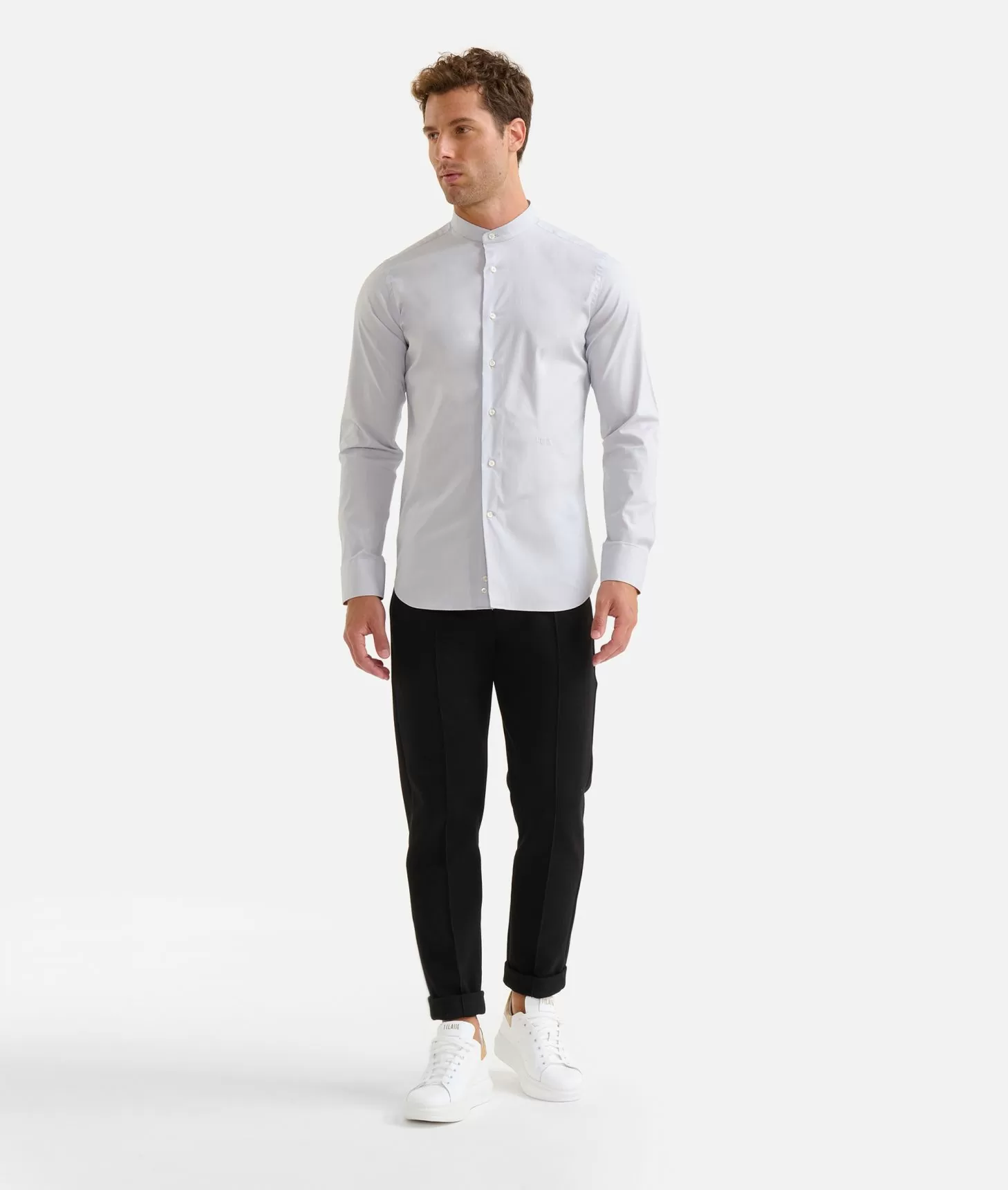 Alviero martini 1a classe Camicia coreana in cotone stretch con toppe Geo Classic Grigio Chiaro