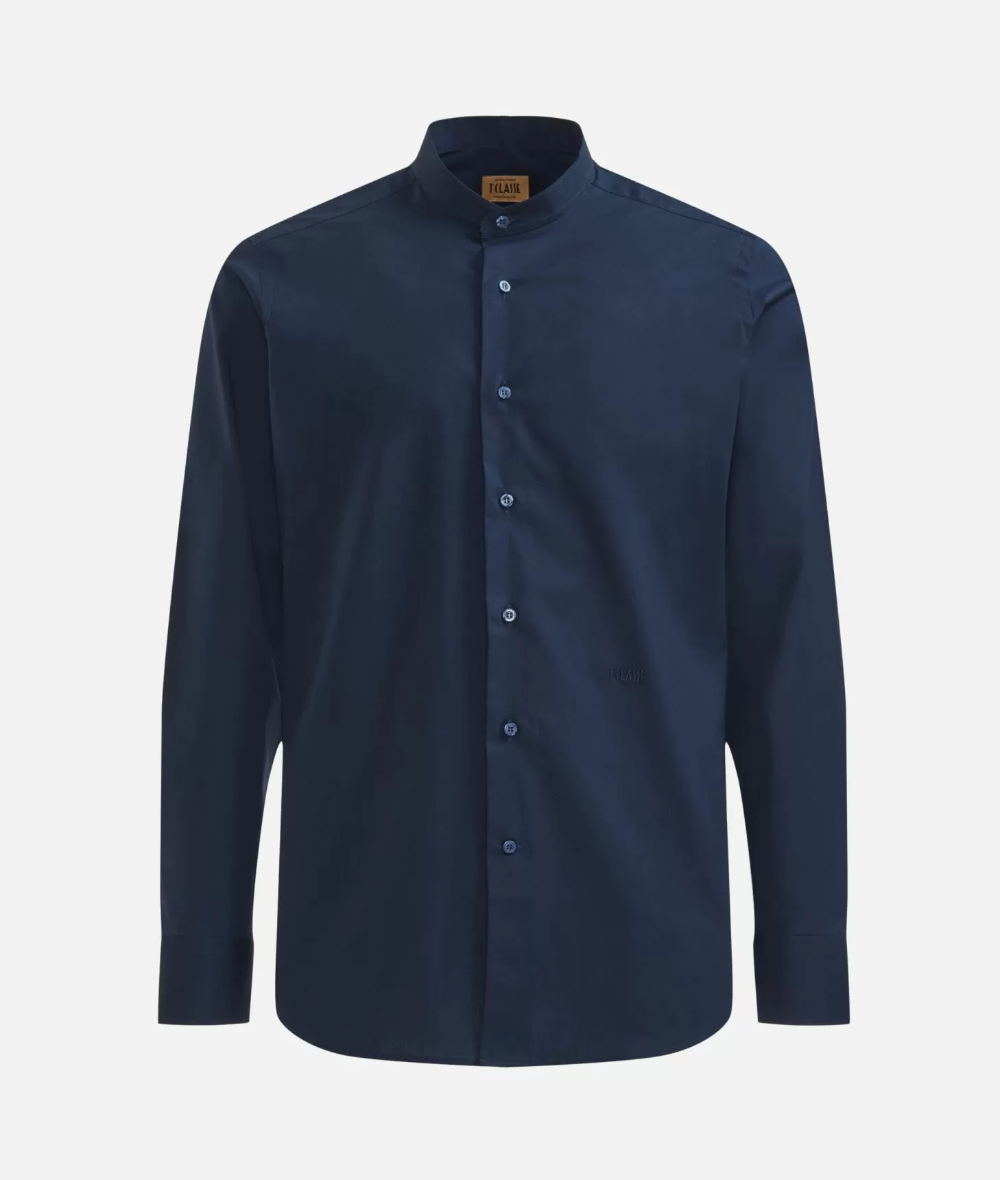 Alviero Martini 1a Classe Camicia Coreana In Cotone Stretch Con Toppe Geo Classic Blu Navy