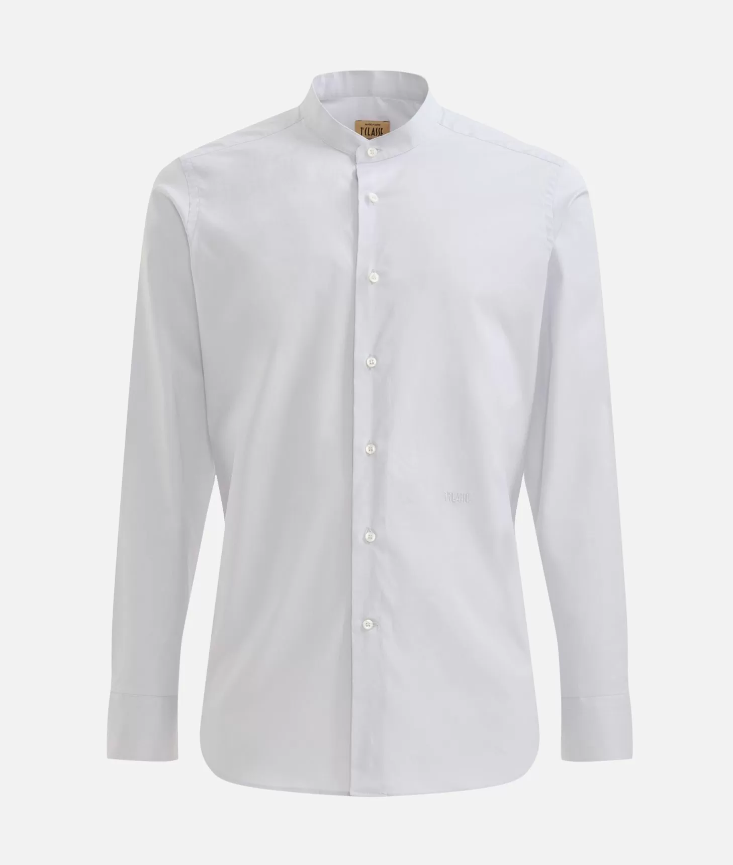 Alviero Martini 1a Classe Camicia Coreana In Cotone Stretch Con Toppe Geo Classic Grigio Chiaro