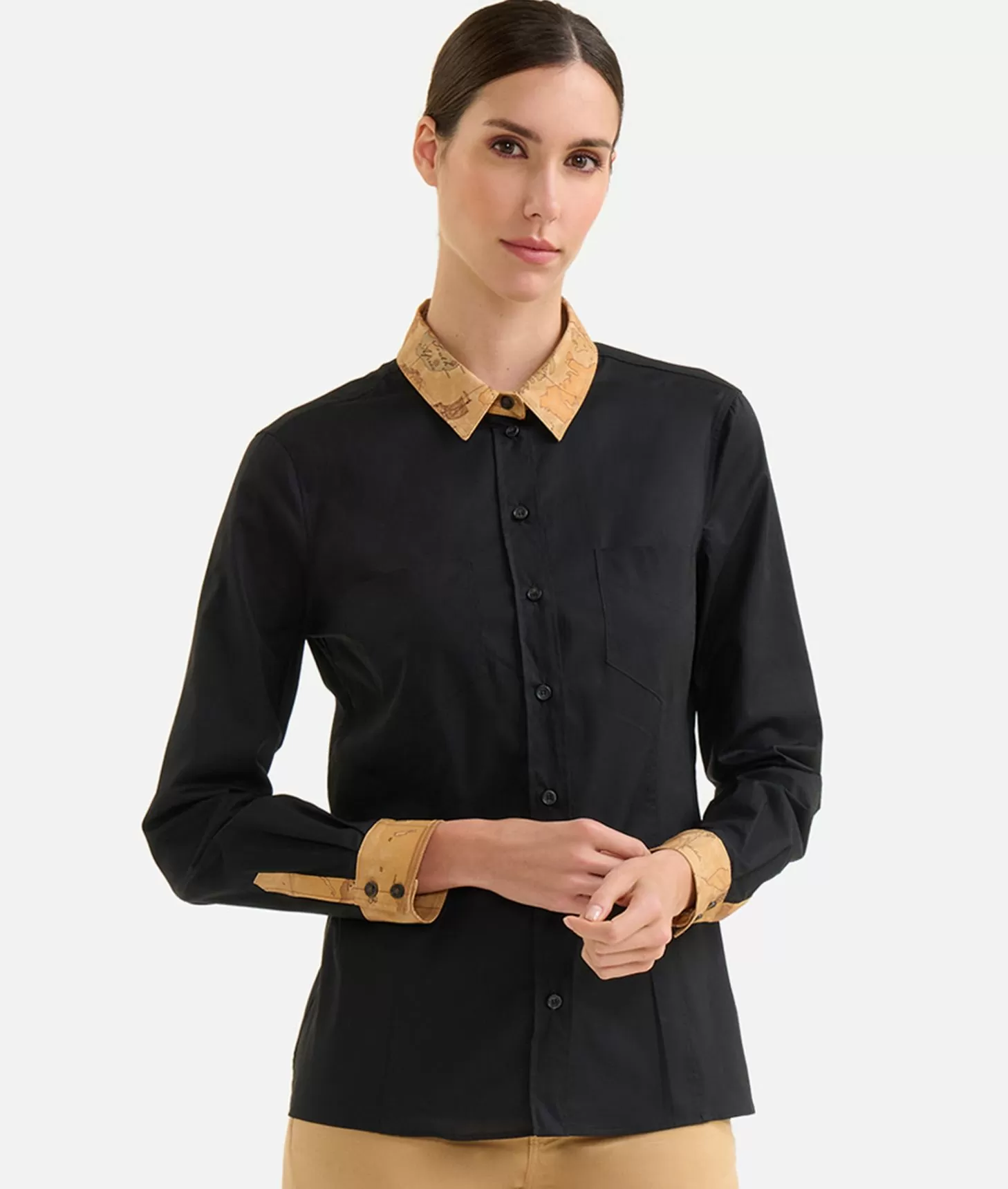 Alviero Martini 1a Classe Camicia In Popeline Di Cotone Stretch Con Dettagli Geo Classic Nera