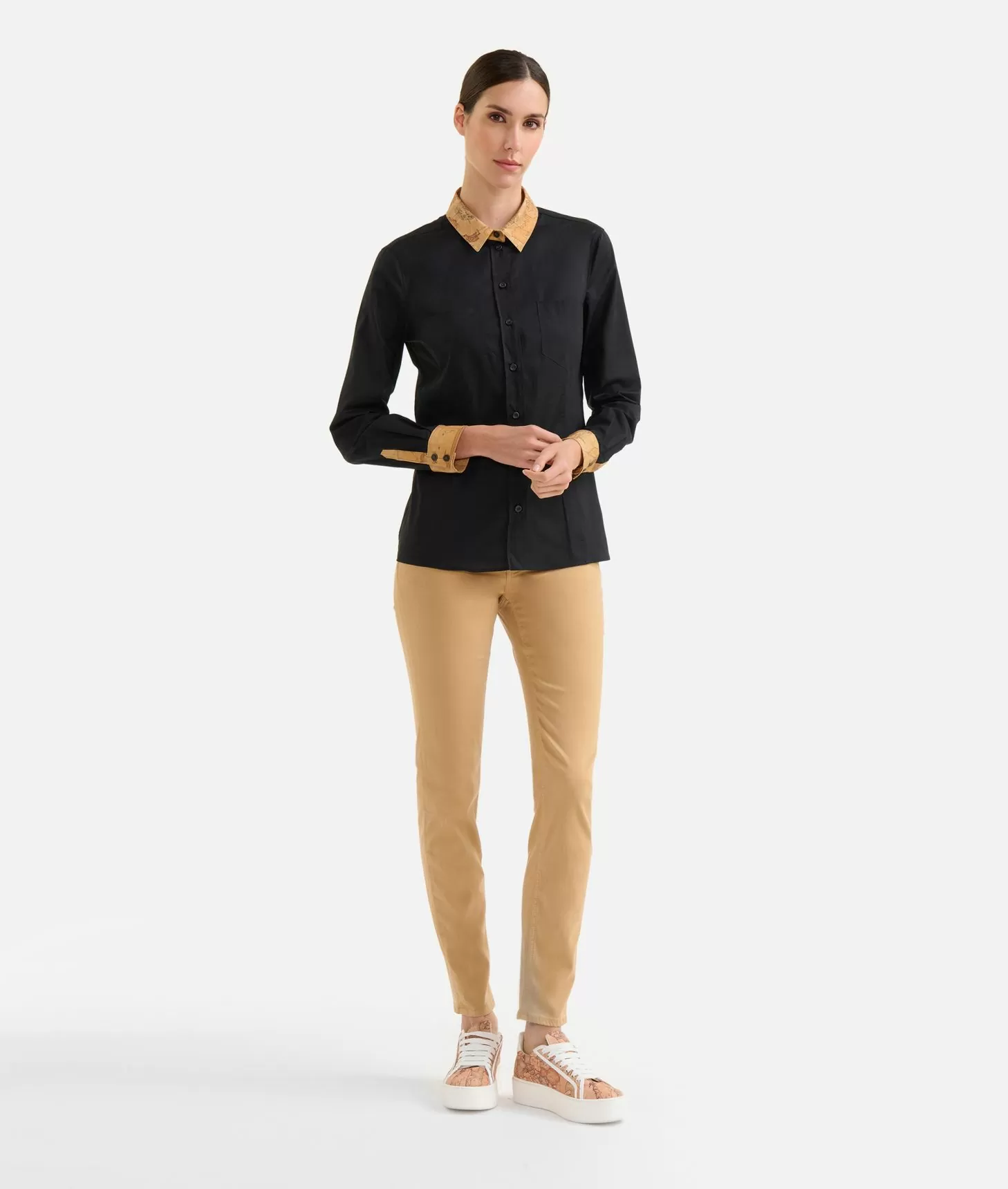 Alviero martini 1a classe Camicia in popeline di cotone stretch con dettagli Geo Classic Nera