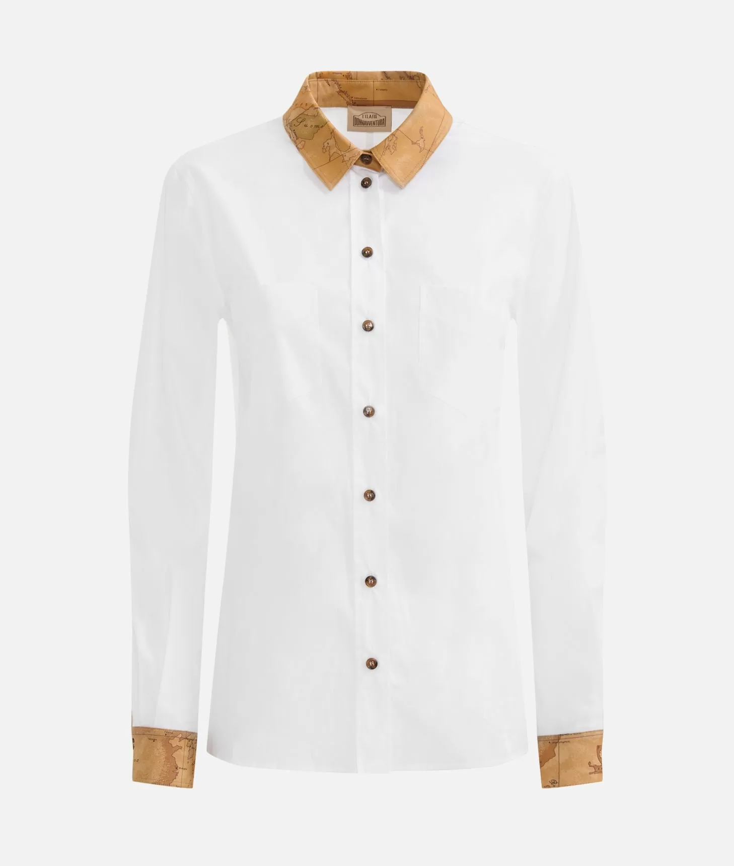 Alviero Martini 1a Classe Camicia In Popeline Di Cotone Stretch Con Dettagli Geo Classic Bianca