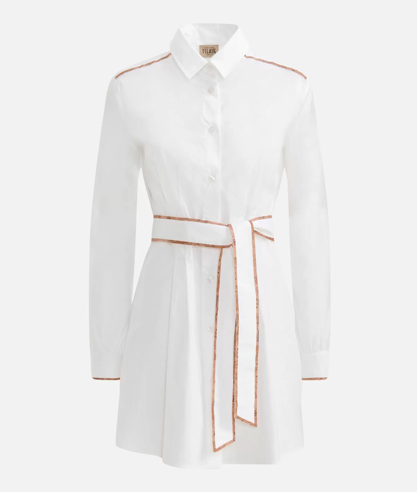 Alviero Martini 1a Classe Camicia Lunga Con Cintura In Popeline Di Cotone Stretch Bianca