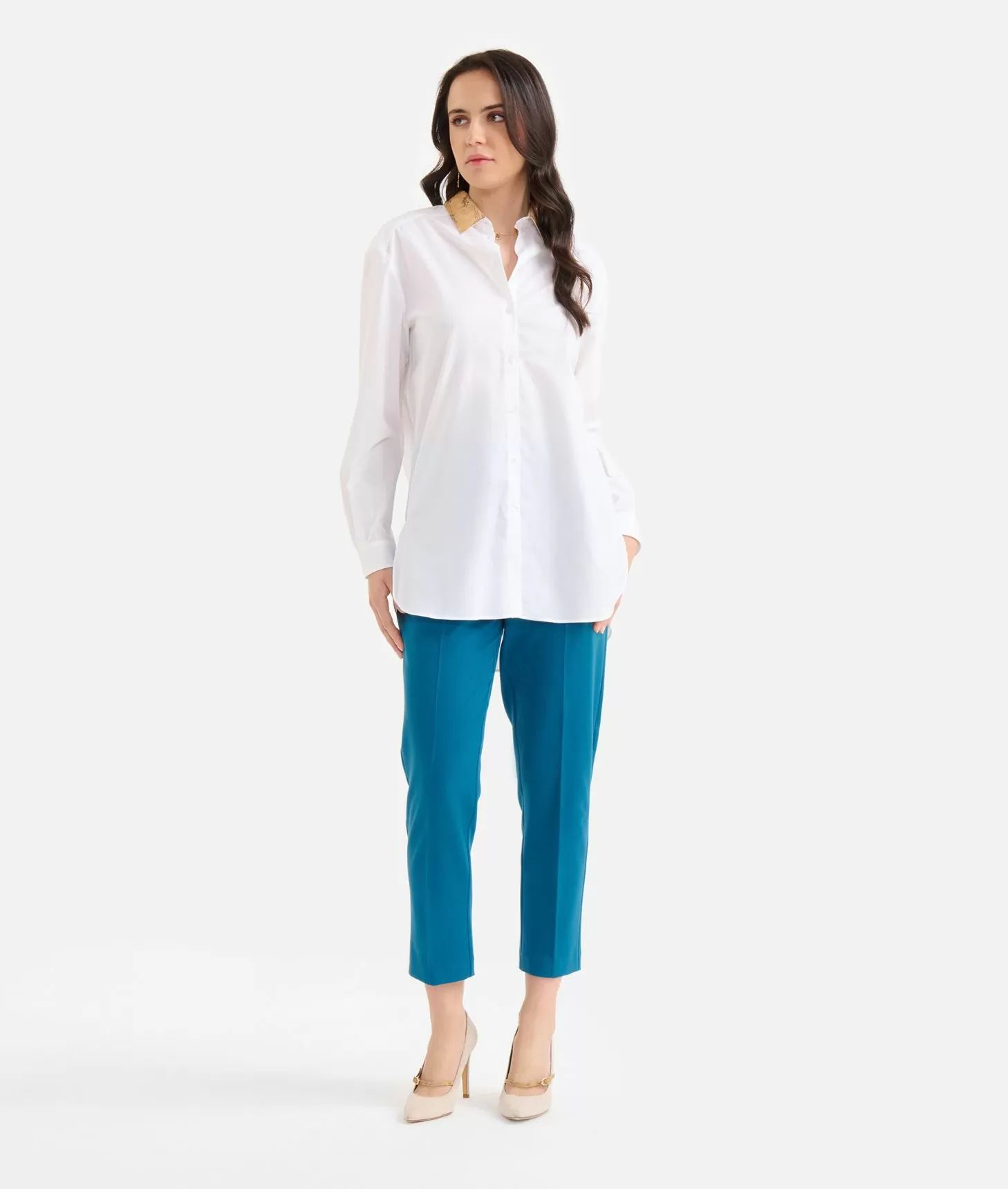 Alviero martini 1a classe Camicia oversize in popeline di cotone stretch Bianca