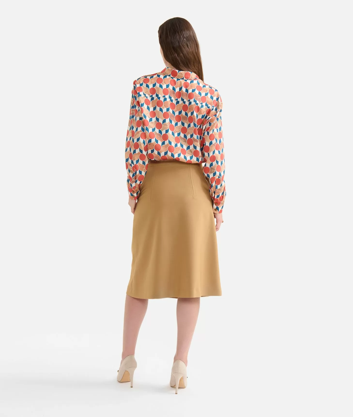 Alviero Martini 1a Classe Camicia Oversize In Twill Stampa Geo-Metrico Mattone