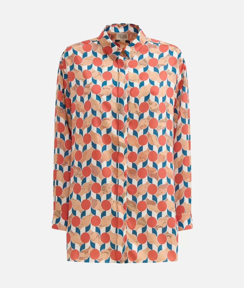 Alviero Martini 1a Classe Camicia Oversize In Twill Stampa Geo-Metrico Mattone