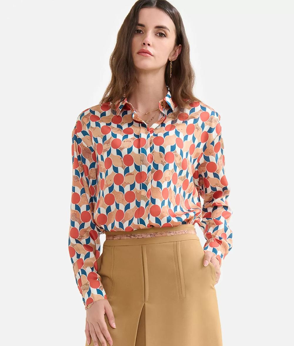 Alviero Martini 1a Classe Camicia Oversize In Twill Stampa Geo-Metrico Mattone