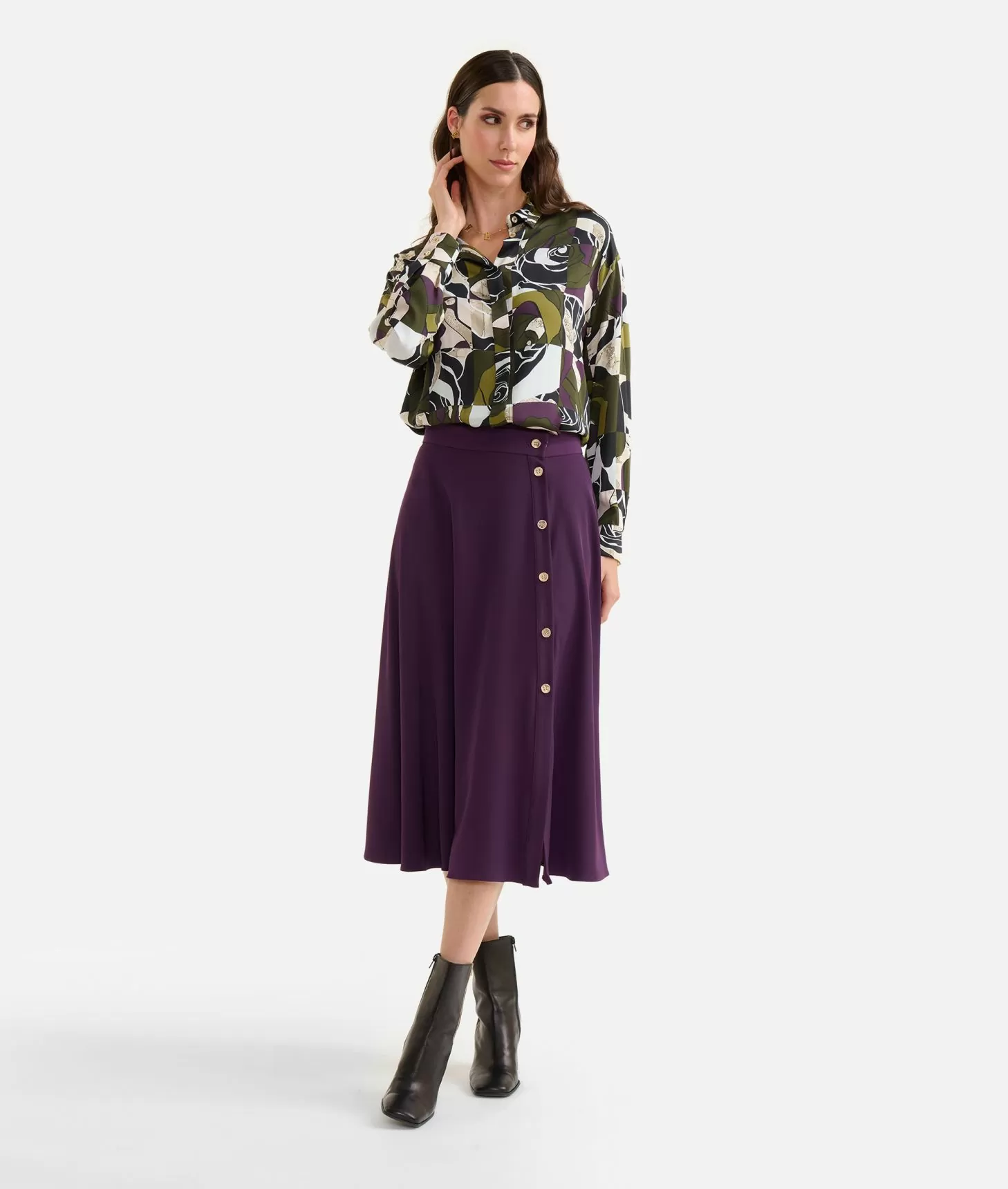 Alviero martini 1a classe Camicia oversize in viscosa stampa Rosa del Deserto Verde