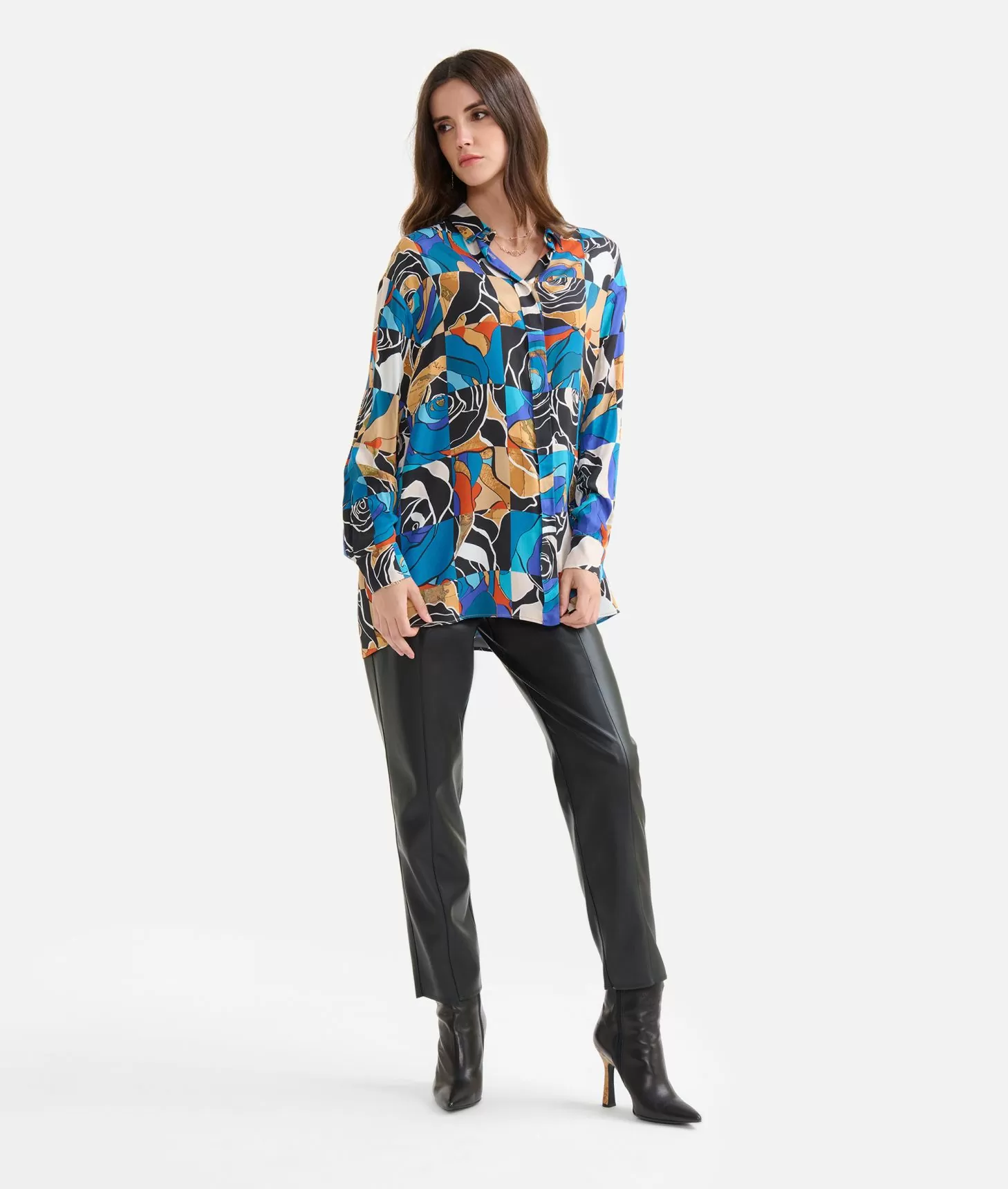 Alviero martini 1a classe Camicia oversize in viscosa stampa Rosa del Deserto Blu