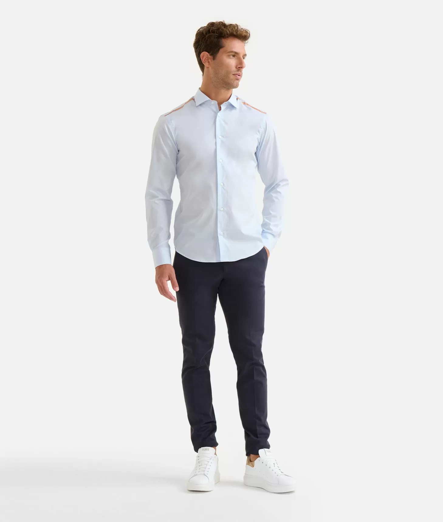 Alviero martini 1a classe Camicia slim in cotone con dettaglio spalle Azzurro Polvere