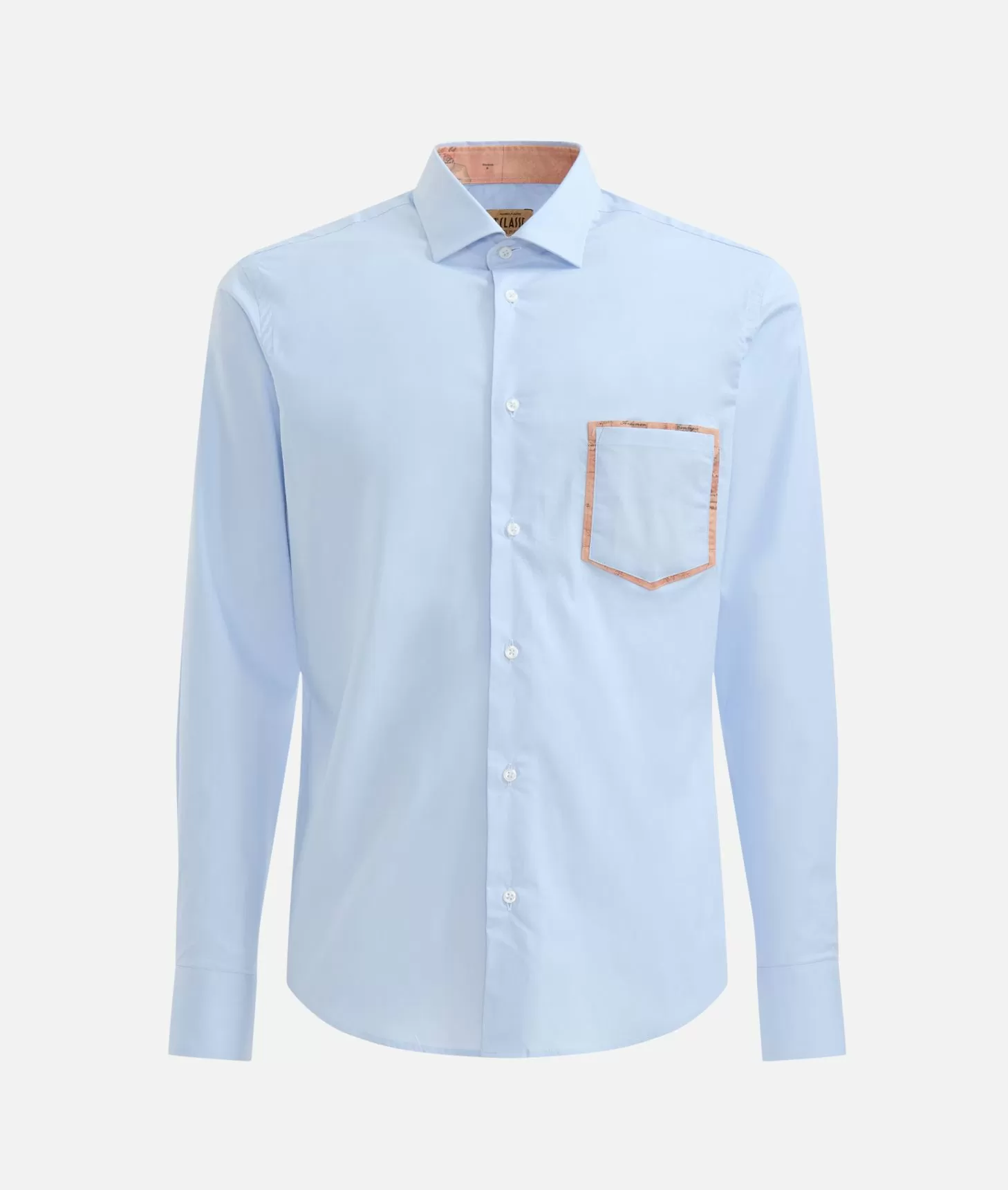 Alviero Martini 1a Classe Camicia Slim In Cotone Stretch Con Dettaglio Taschino Azzurra
