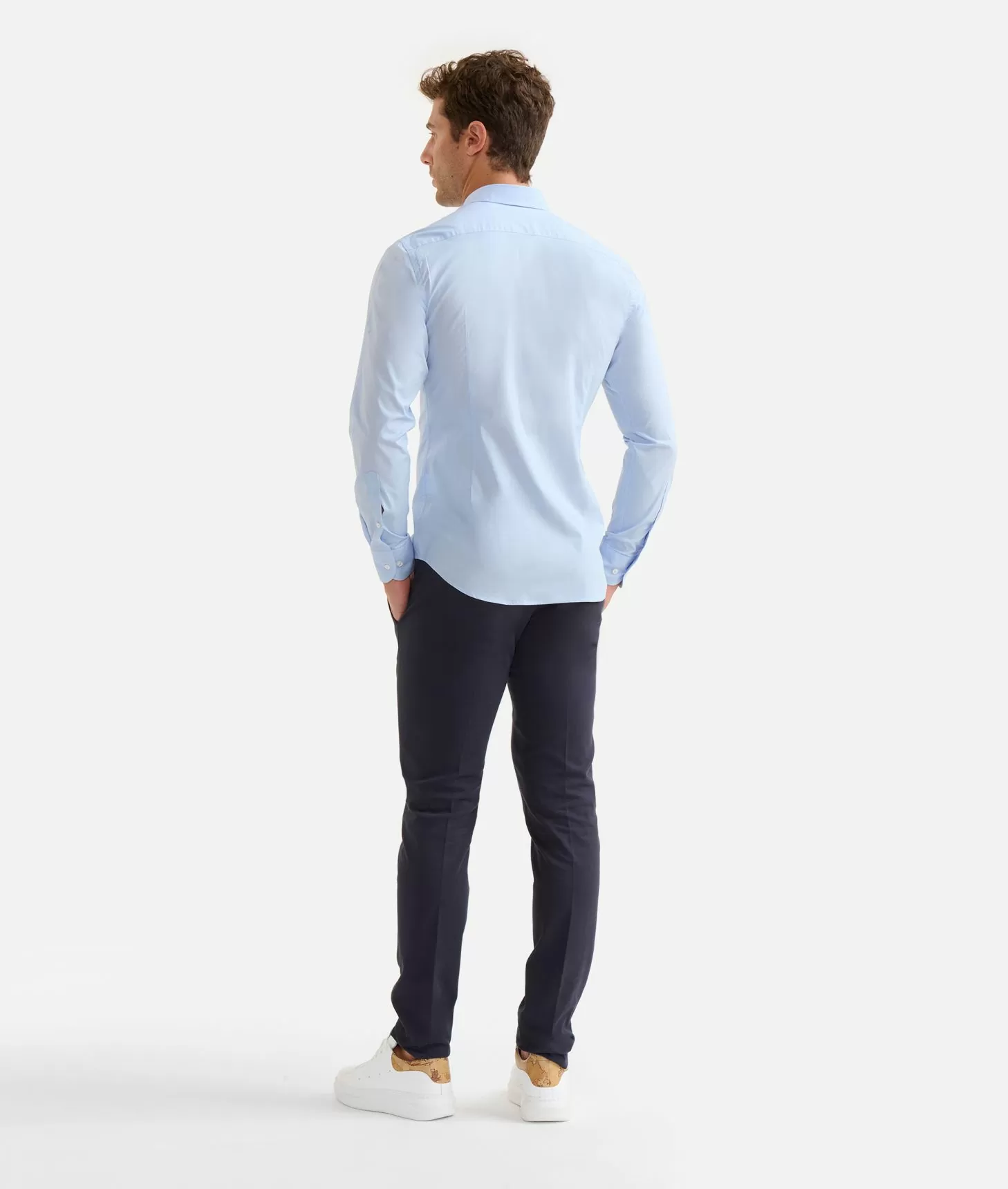Alviero Martini 1a Classe Camicia Slim In Cotone Stretch Con Dettaglio Taschino Azzurra