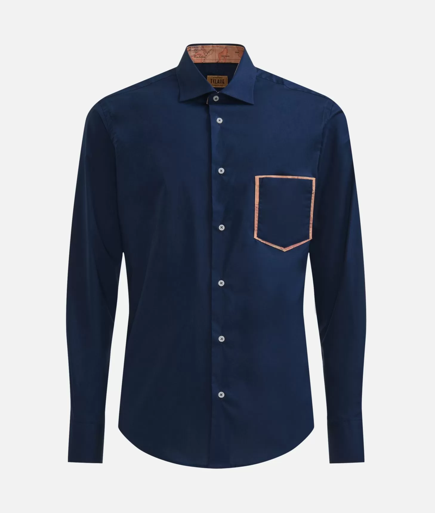 Alviero Martini 1a Classe Camicia Slim In Cotone Stretch Con Dettaglio Taschino Blu Navy