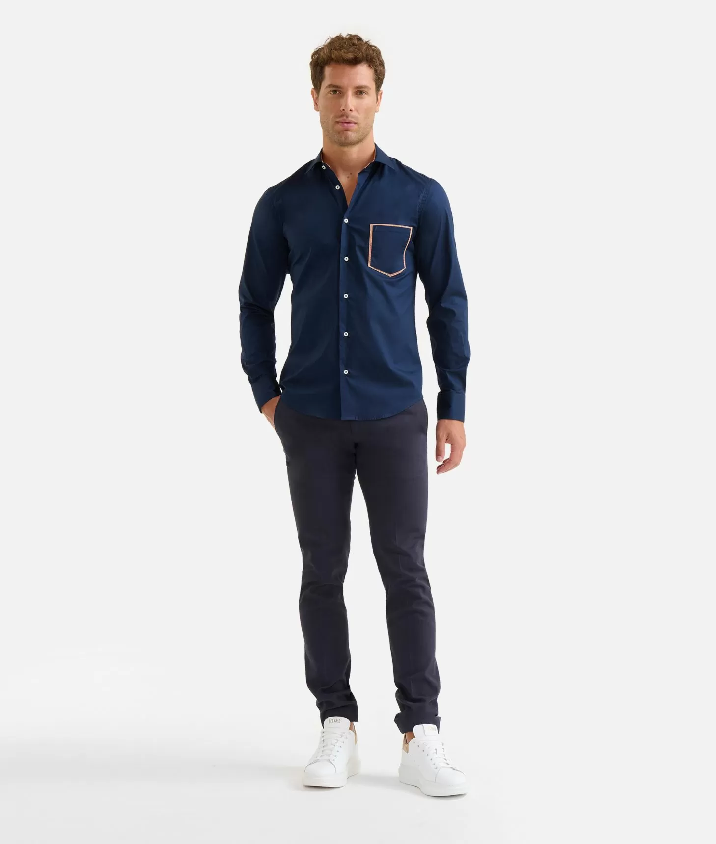 Alviero martini 1a classe Camicia slim in cotone stretch con dettaglio taschino Blu Navy