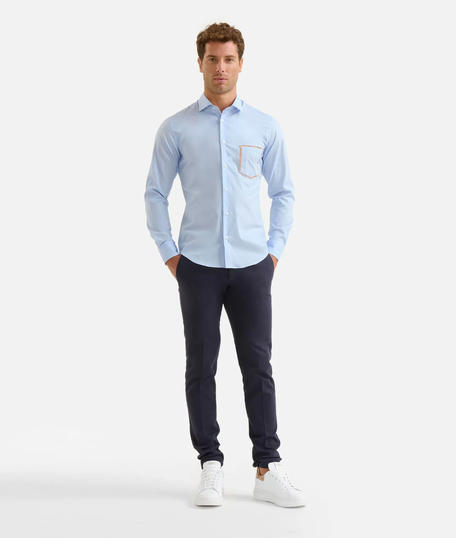 Alviero martini 1a classe Camicia slim in cotone stretch con dettaglio taschino Azzurra