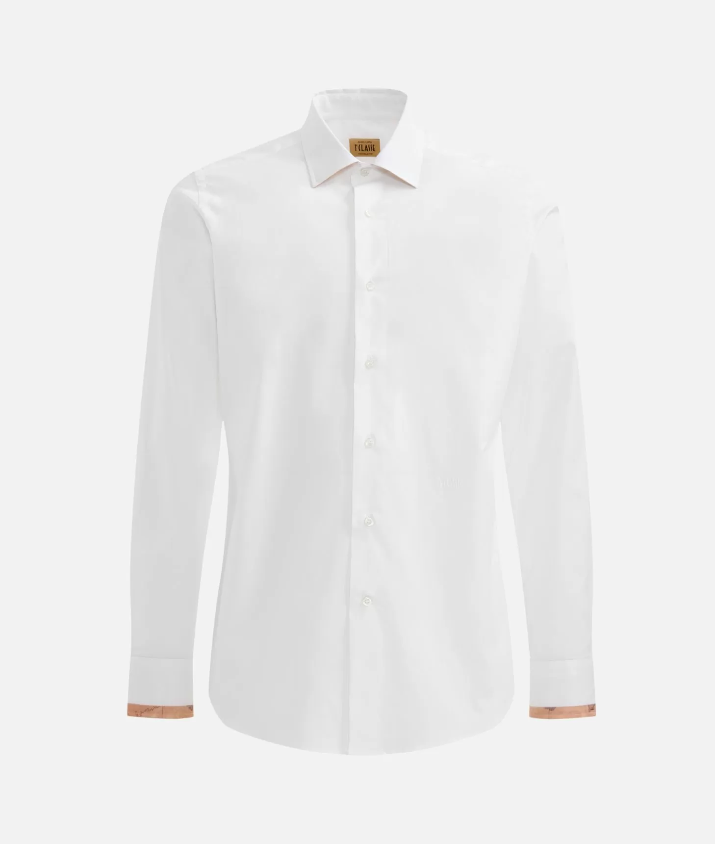 Alviero Martini 1a Classe Camicia Slim In Cotone Stretch Con Profili Geo Classic Bianca