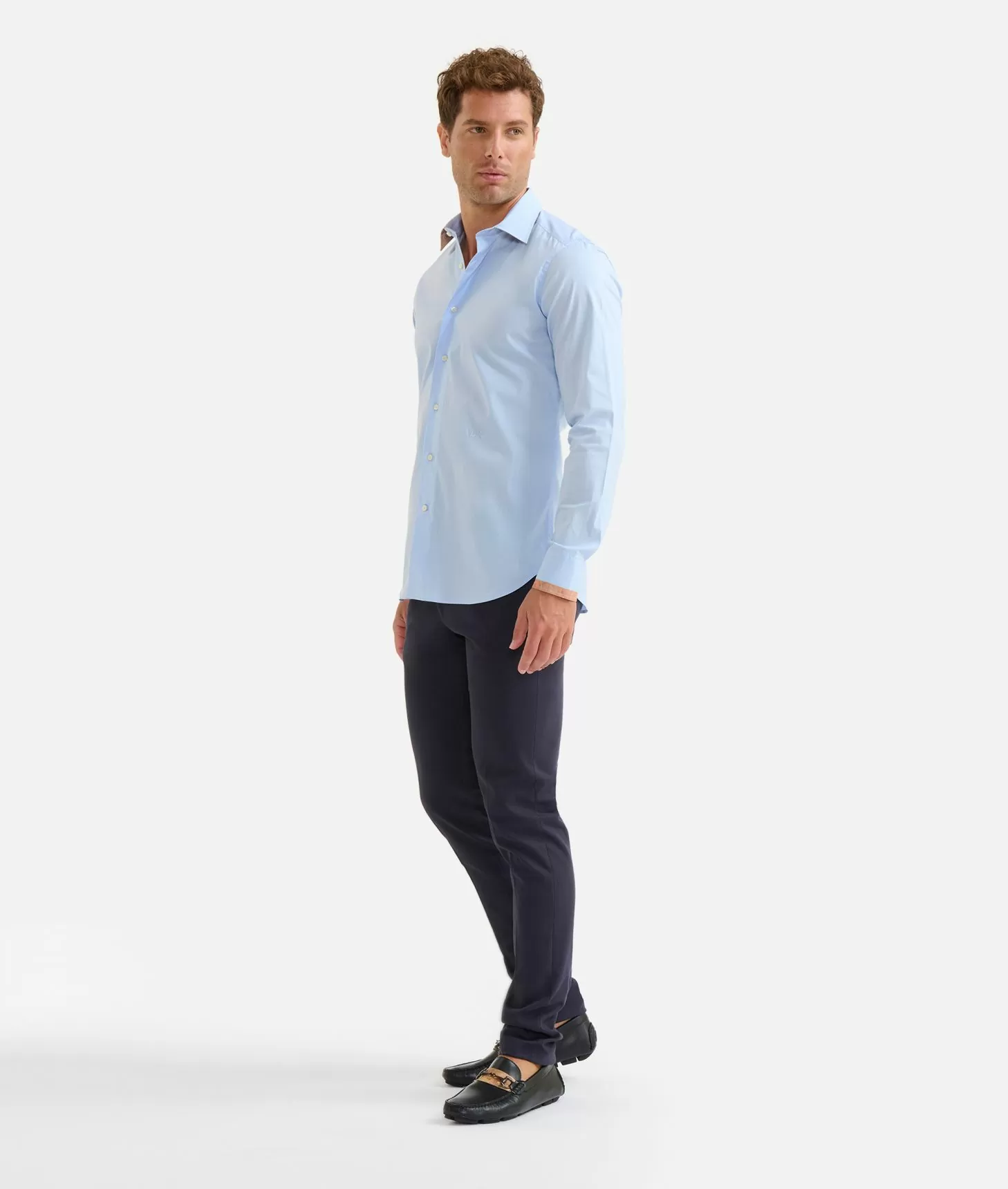 Alviero martini 1a classe Camicia slim in cotone stretch con profili Geo Classic Azzurra