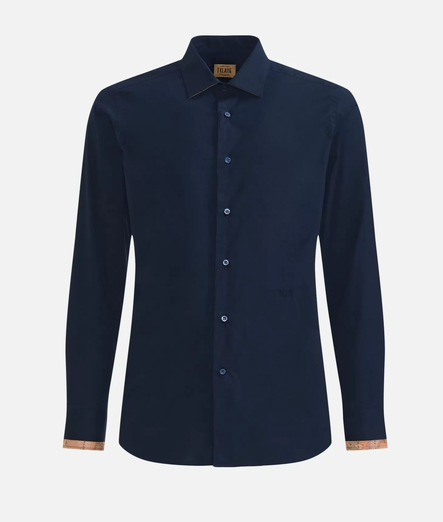 Alviero Martini 1a Classe Camicia Slim In Cotone Stretch Con Profili Geo Classic Blu Navy