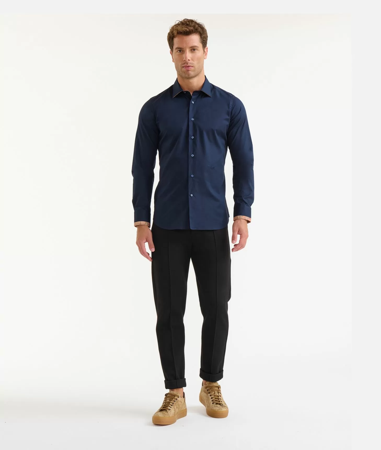 Alviero martini 1a classe Camicia slim in cotone stretch con profili Geo Classic Blu Navy