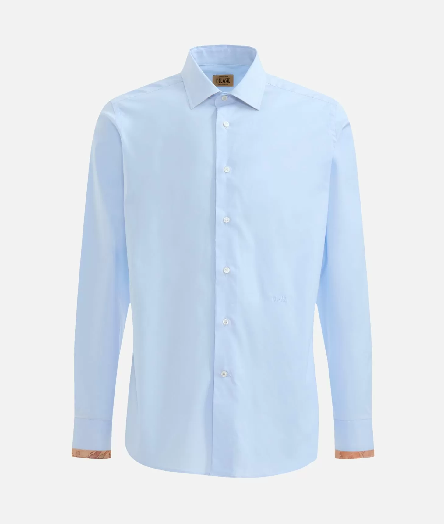 Alviero Martini 1a Classe Camicia Slim In Cotone Stretch Con Profili Geo Classic Azzurra