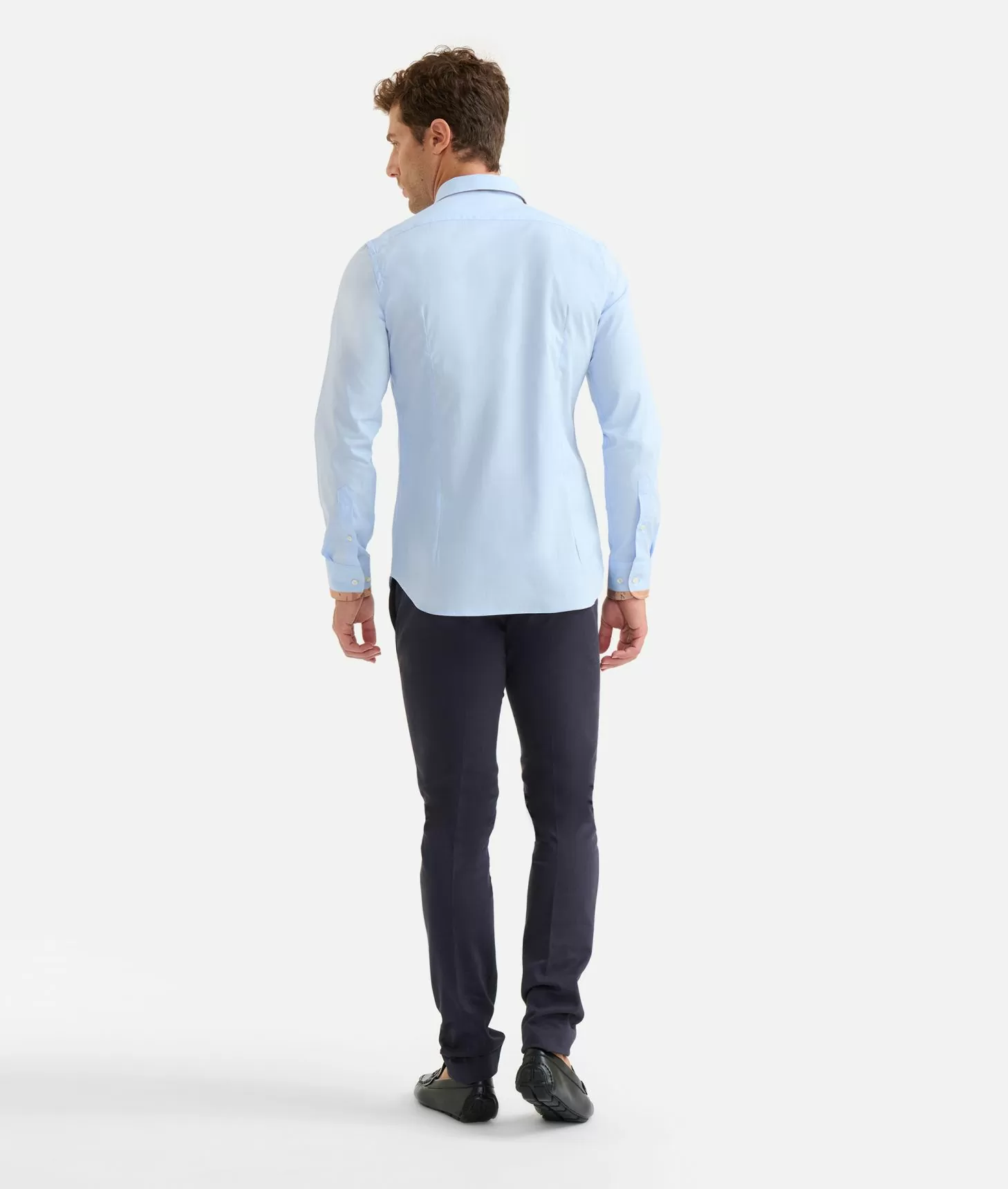 Alviero Martini 1a Classe Camicia Slim In Cotone Stretch Con Profili Geo Classic Azzurra