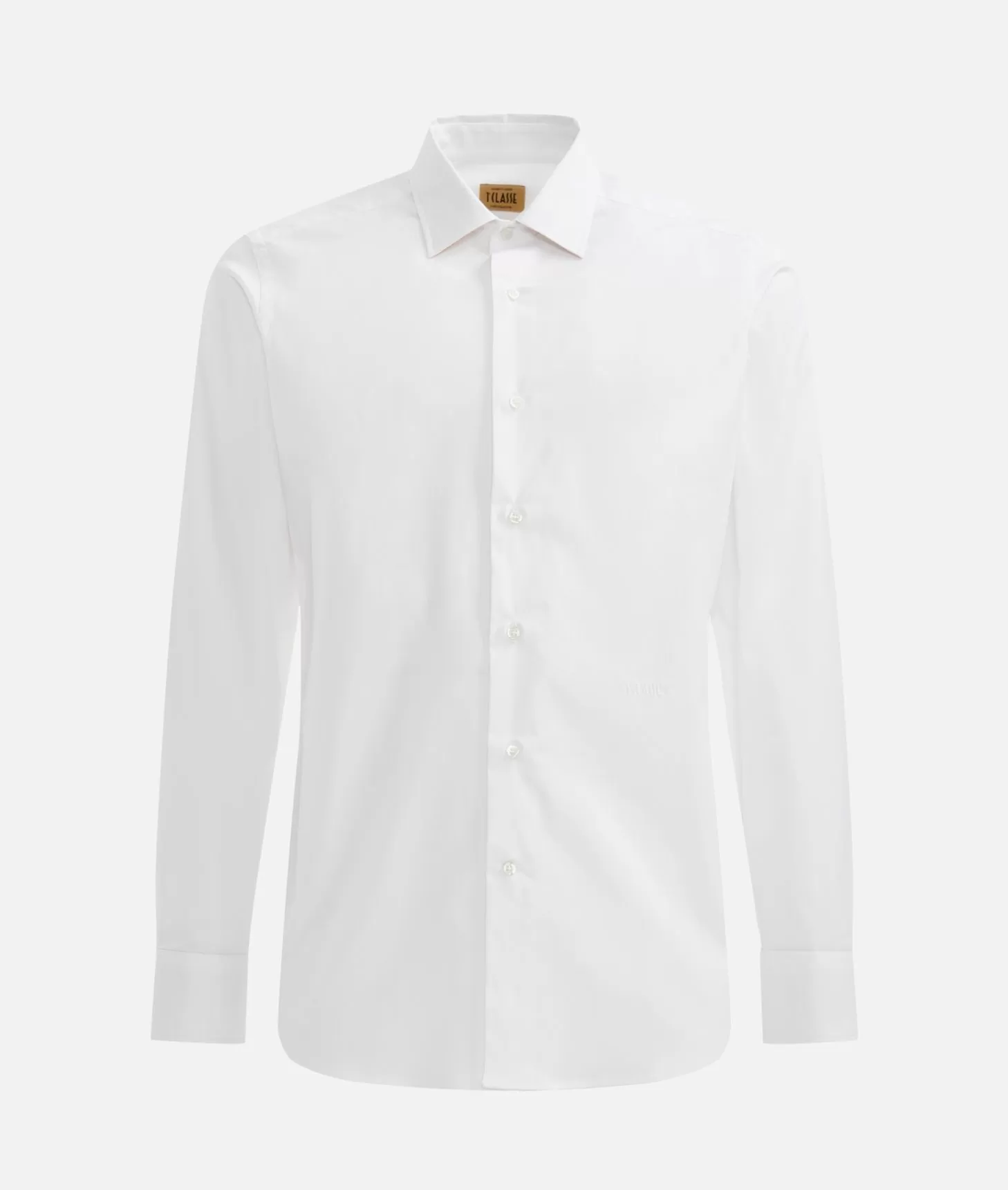 Alviero Martini 1a Classe Camicia Slim In Cotone Stretch Con Toppe Geo Classic Bianca