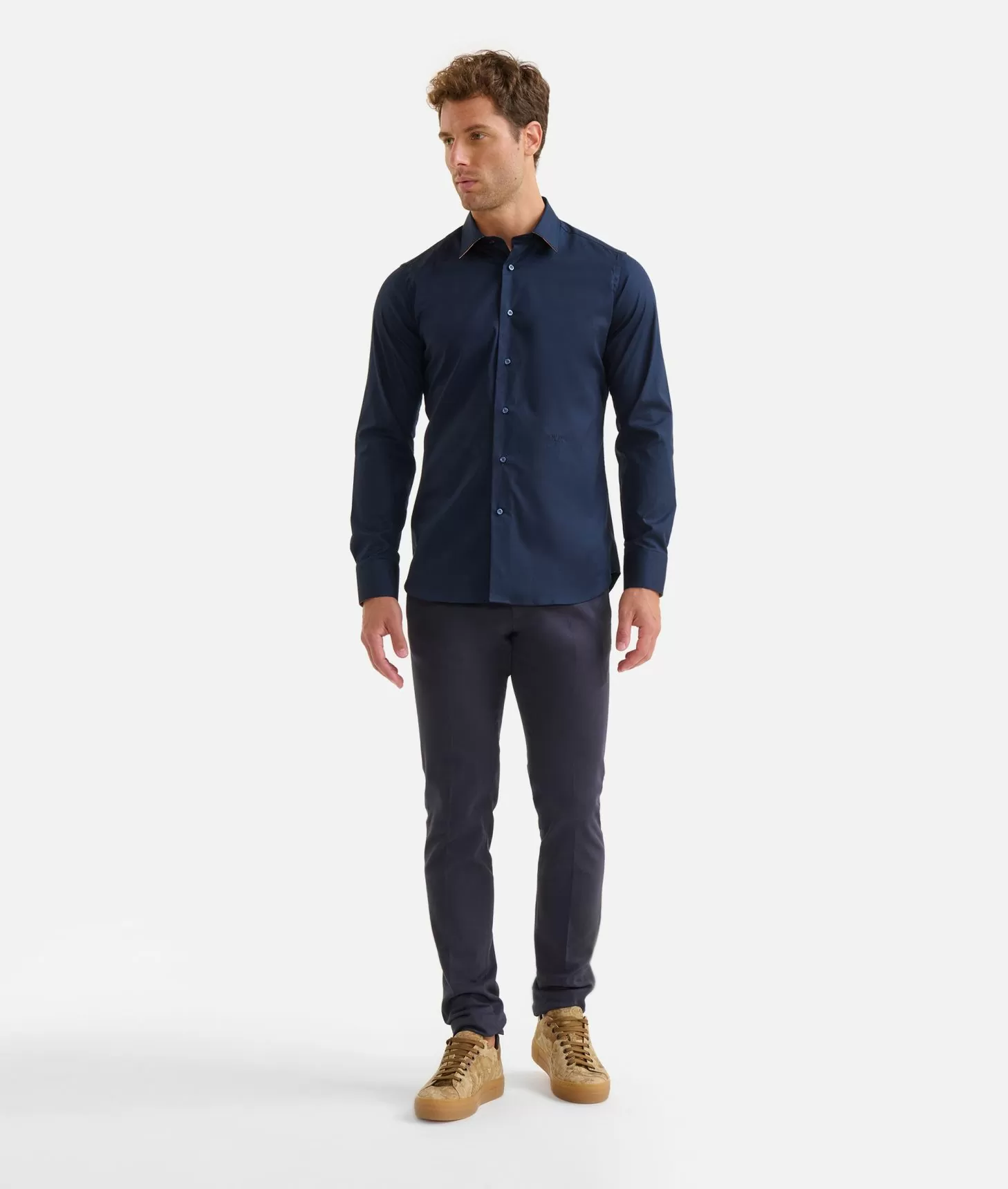 Alviero martini 1a classe Camicia slim in cotone stretch con toppe Geo Classic Blu Navy