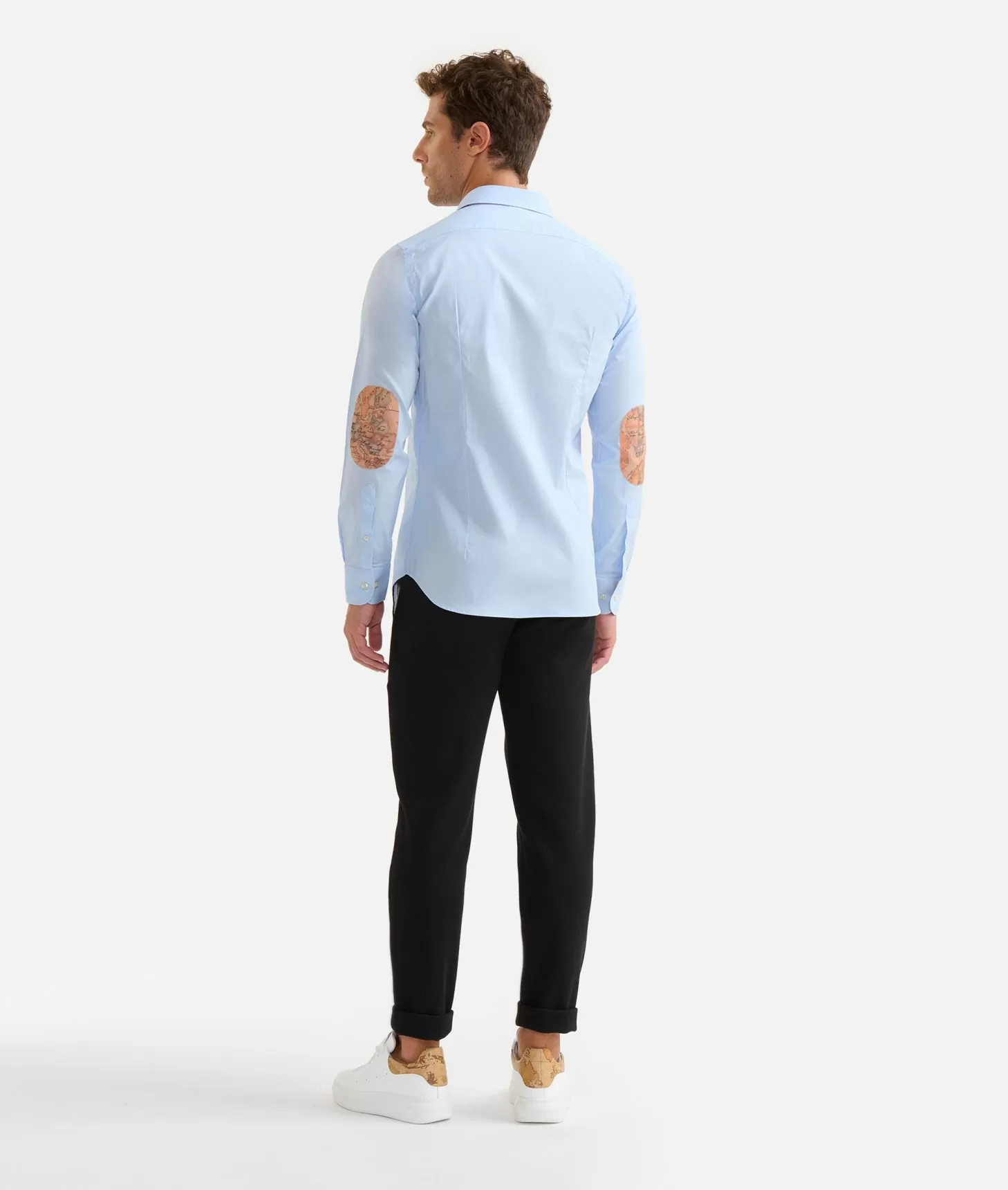 Alviero Martini 1a Classe Camicia Slim In Cotone Stretch Con Toppe Geo Classic Azzurra