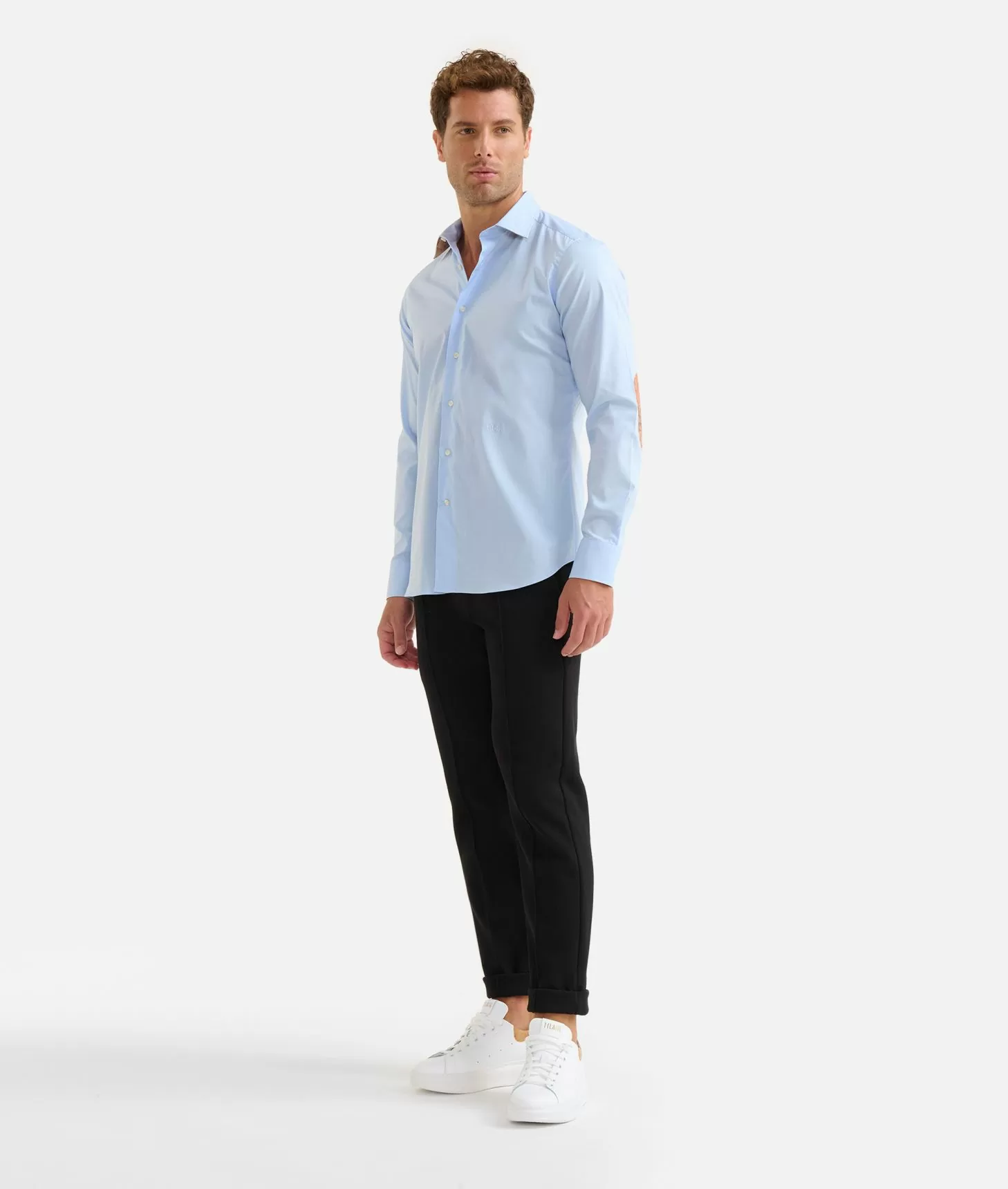Alviero martini 1a classe Camicia slim in cotone stretch con toppe Geo Classic Azzurra