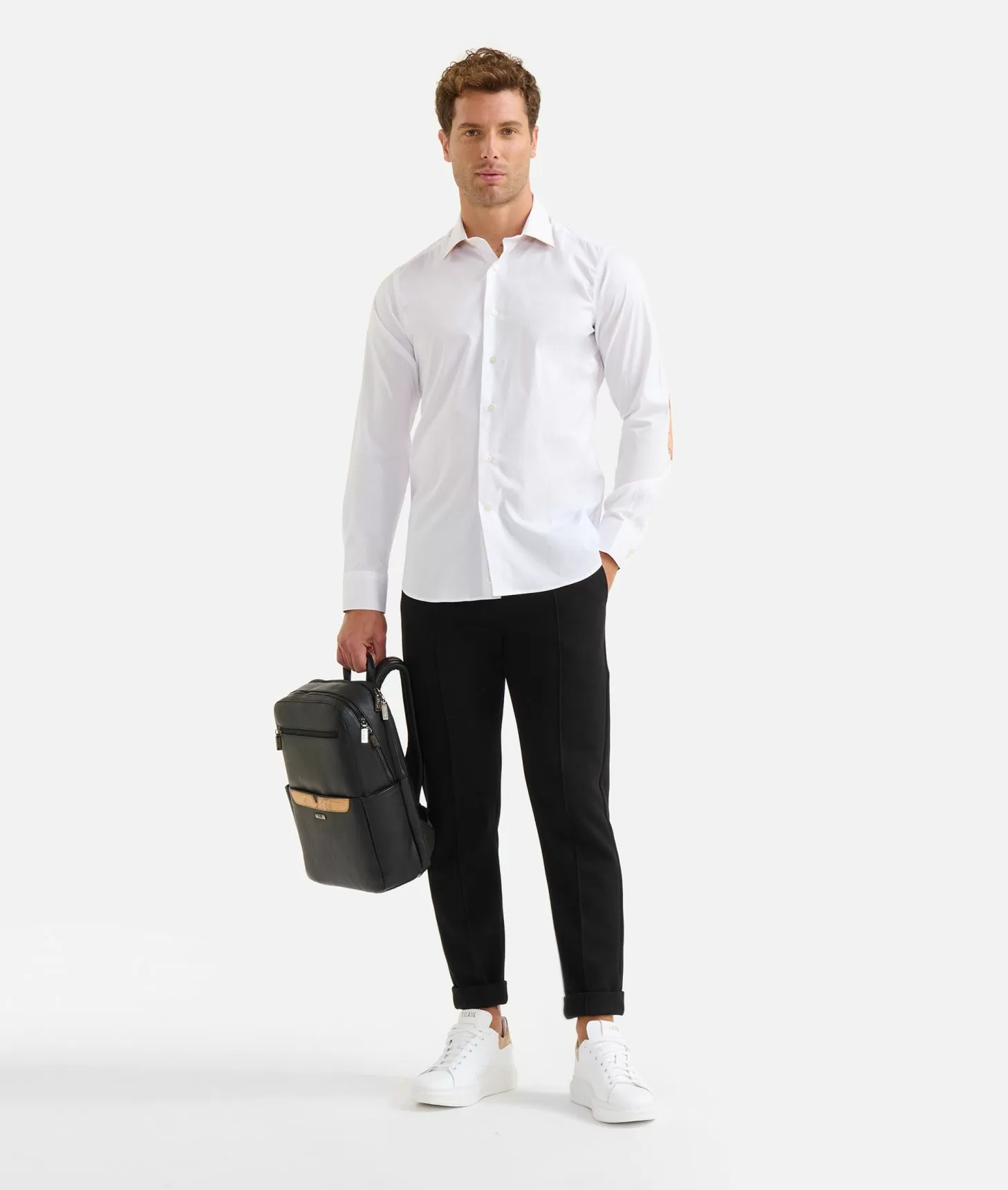 Alviero martini 1a classe Camicia slim in cotone stretch con toppe Geo Classic Bianca
