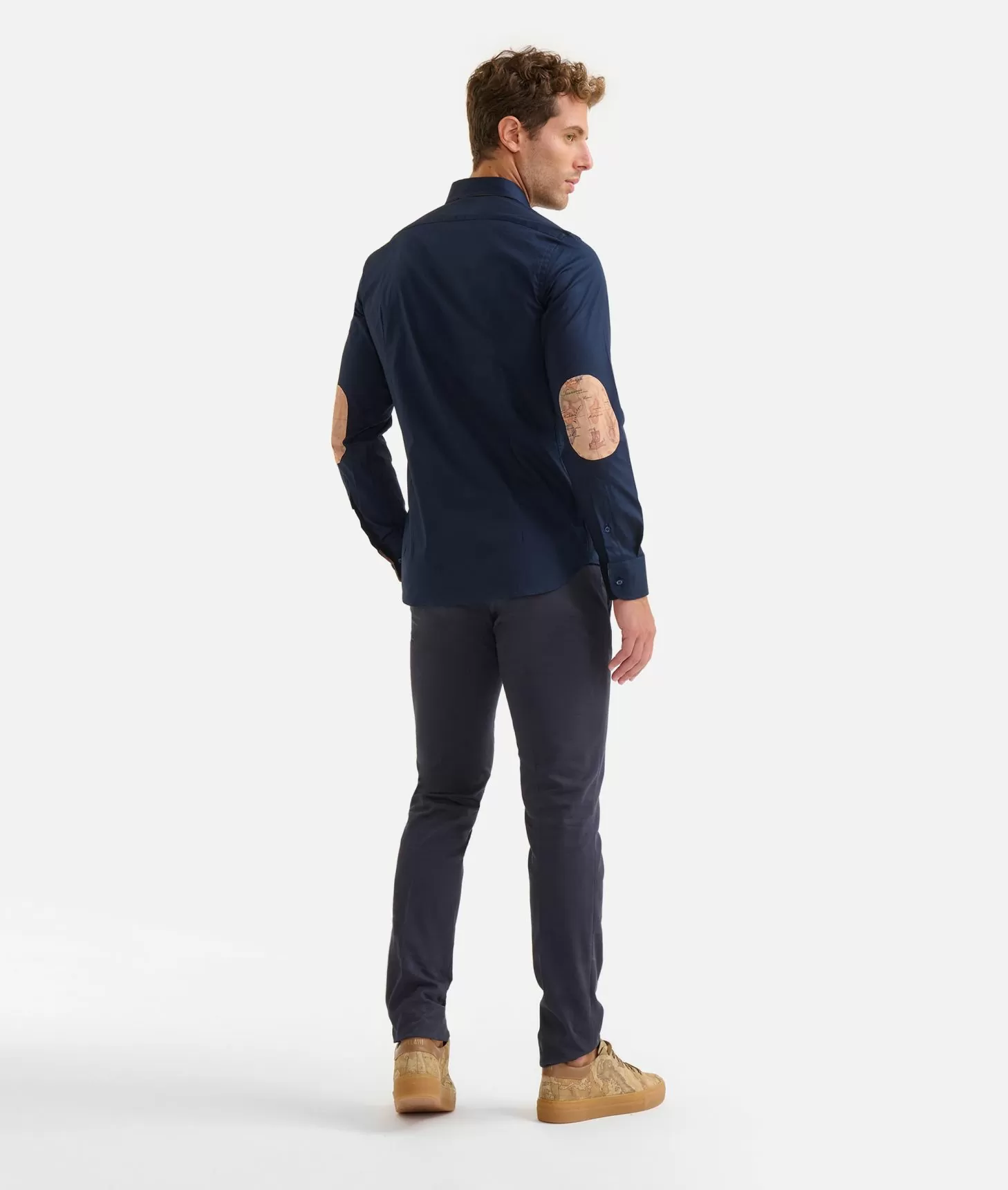 Alviero Martini 1a Classe Camicia Slim In Cotone Stretch Con Toppe Geo Classic Blu Navy