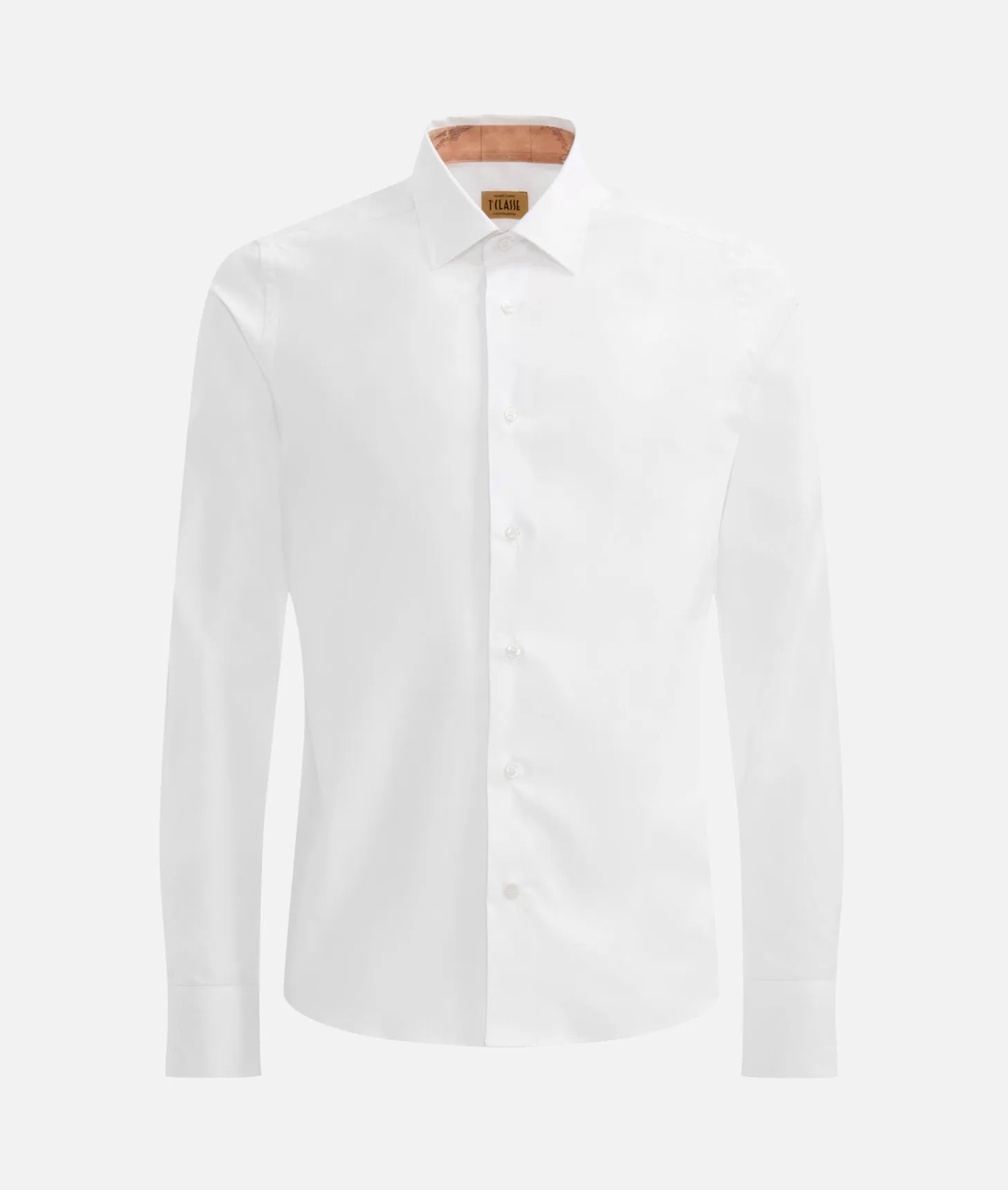 Alviero Martini 1a Classe Camicia Super Slim In Cotone Stretch Con Toppe Geo Classic Bianca