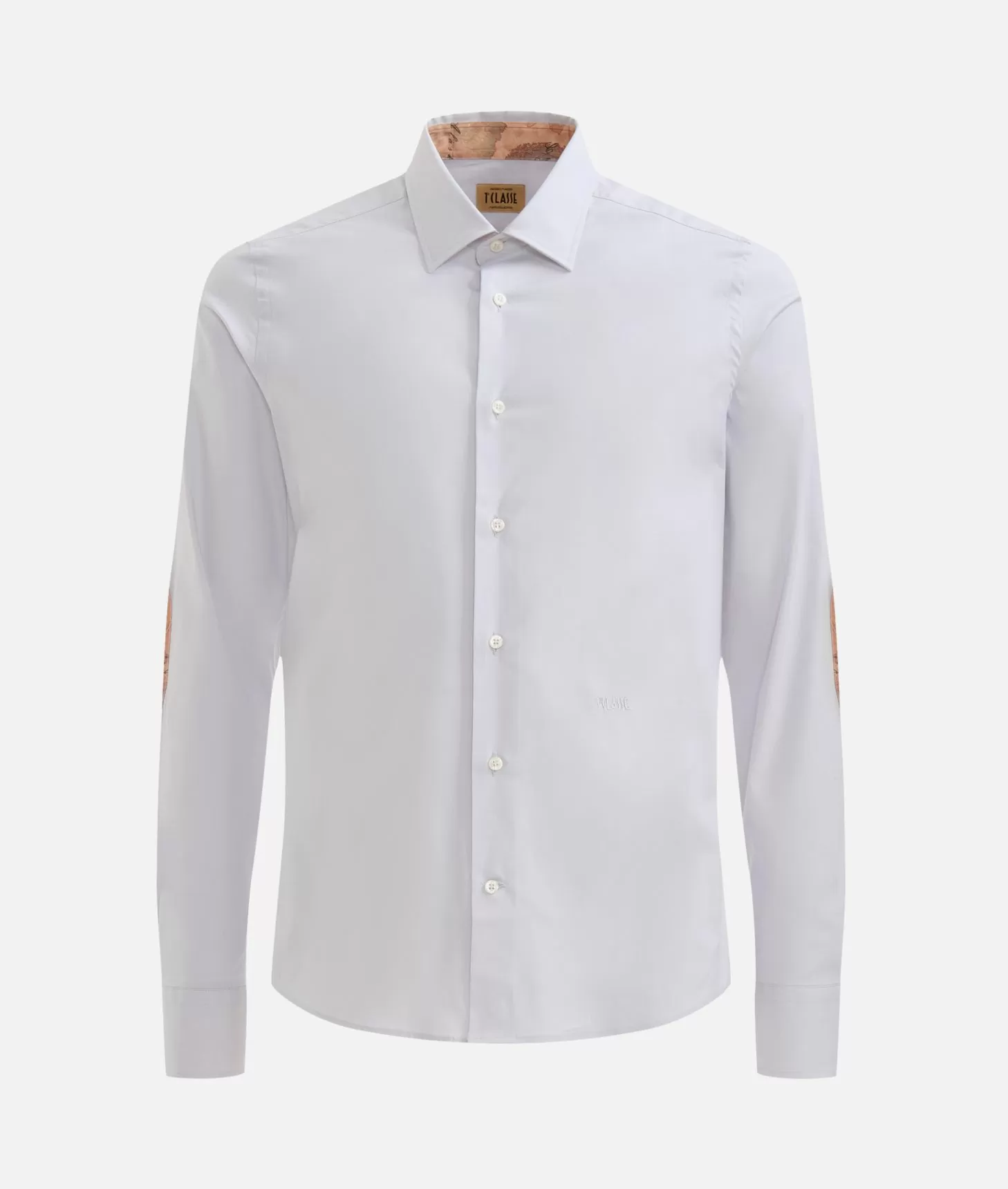 Alviero Martini 1a Classe Camicia Super Slim In Cotone Stretch Con Toppe Geo Classic Grigio Chiaro