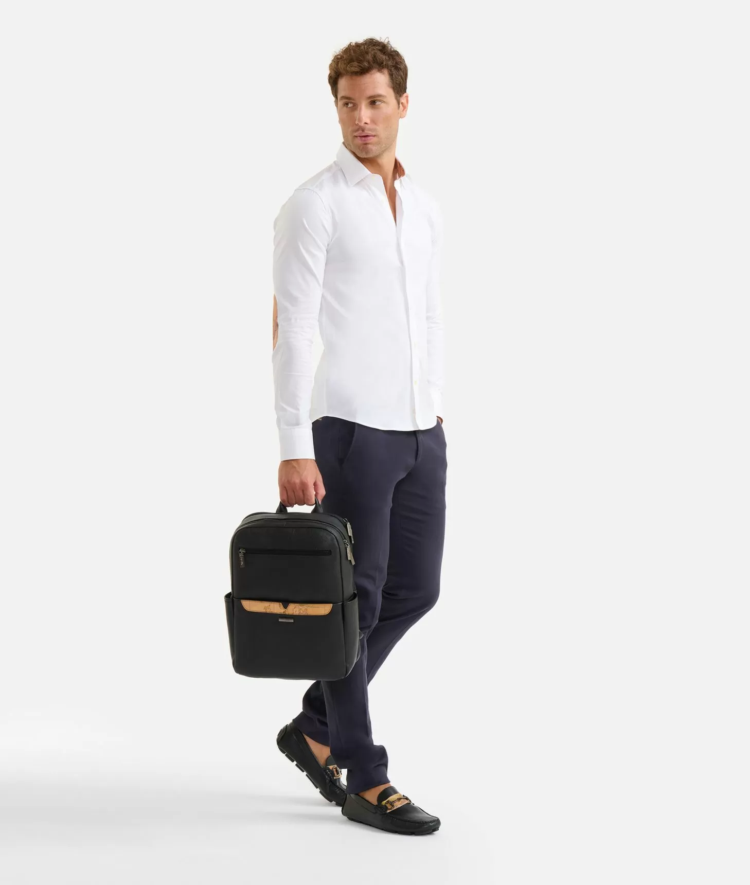 Alviero martini 1a classe Camicia super slim in cotone stretch con toppe Geo Classic Bianca