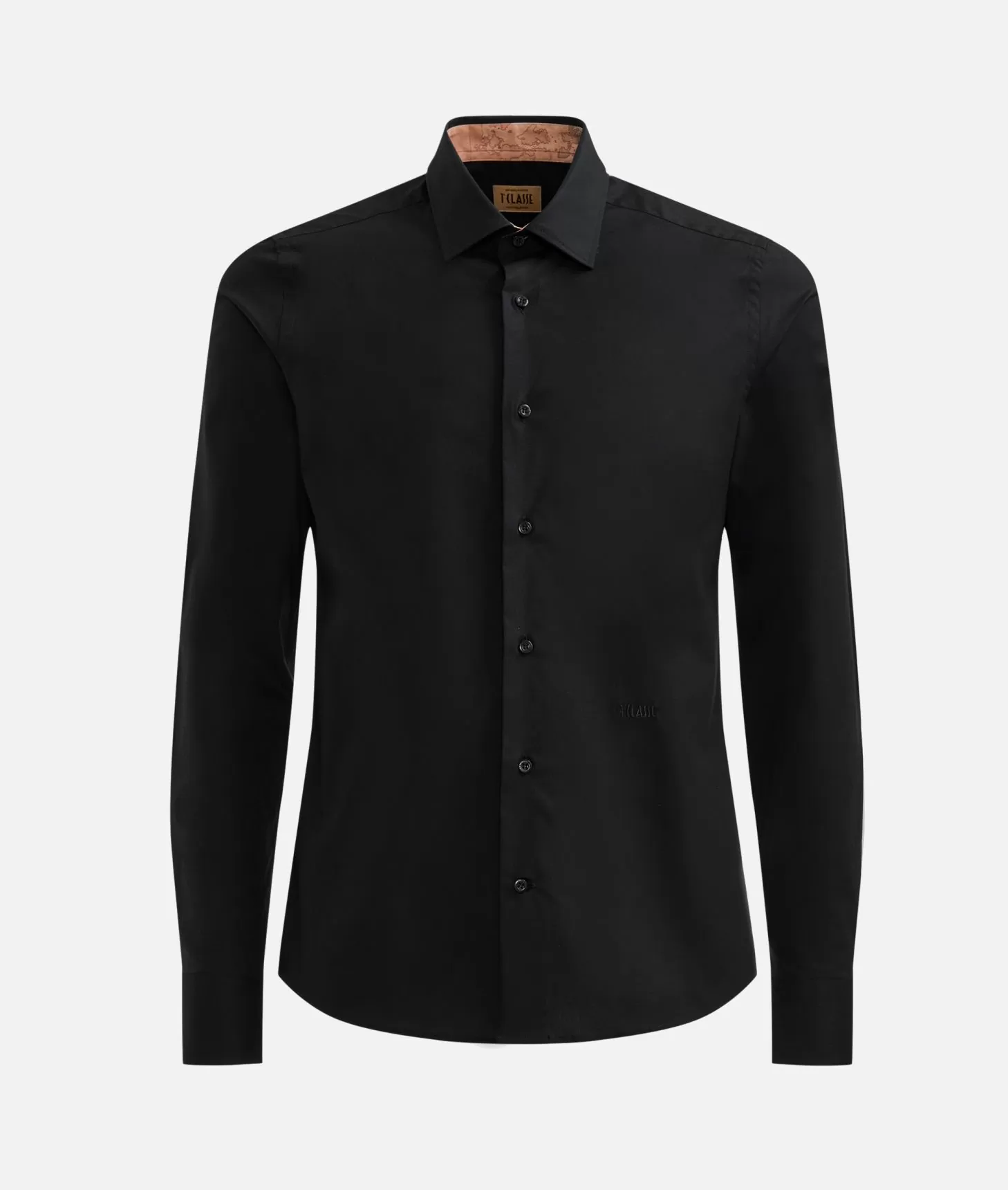 Alviero Martini 1a Classe Camicia Super Slim In Cotone Stretch Con Toppe Geo Classic Nera