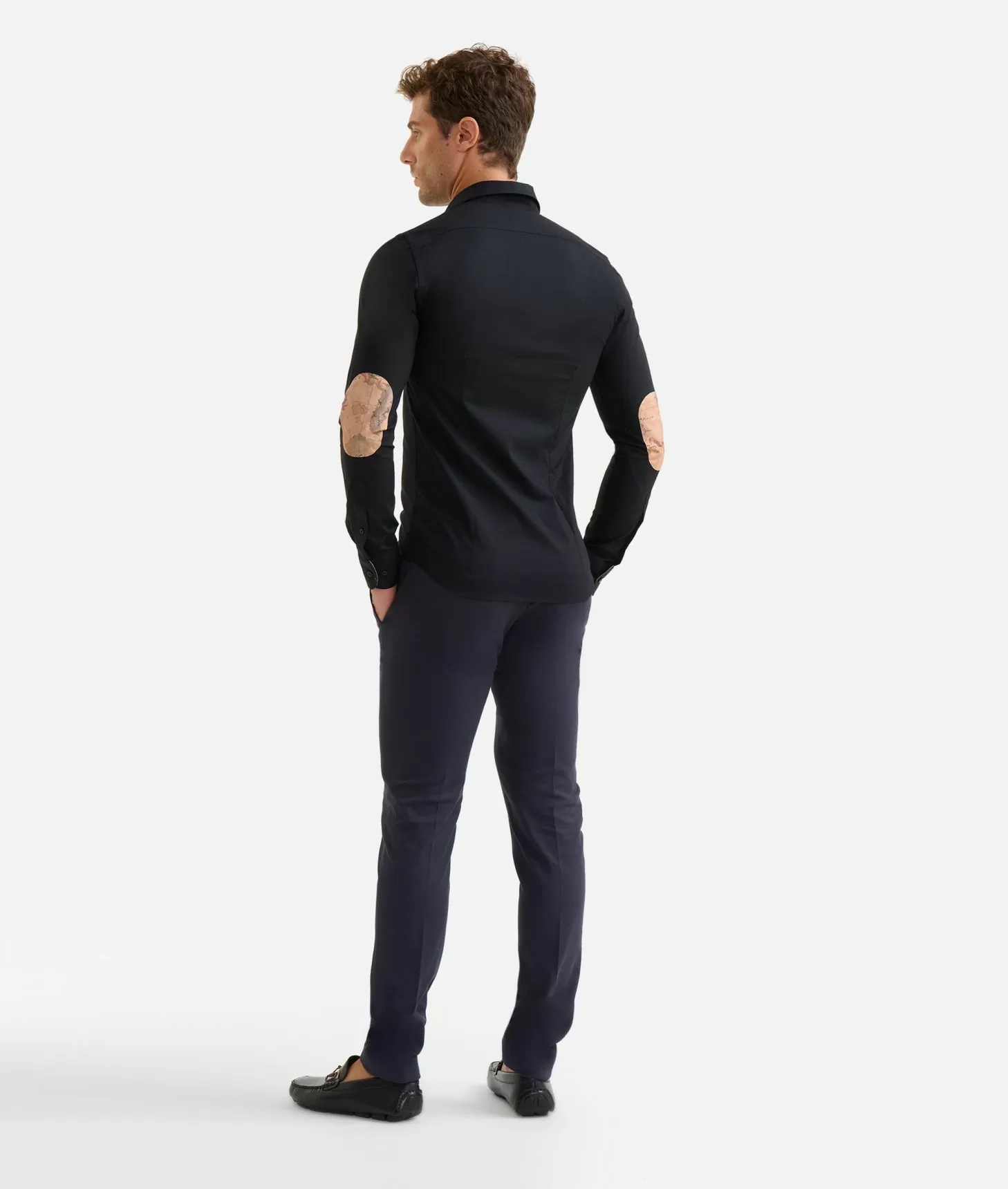 Alviero Martini 1a Classe Camicia Super Slim In Cotone Stretch Con Toppe Geo Classic Nera