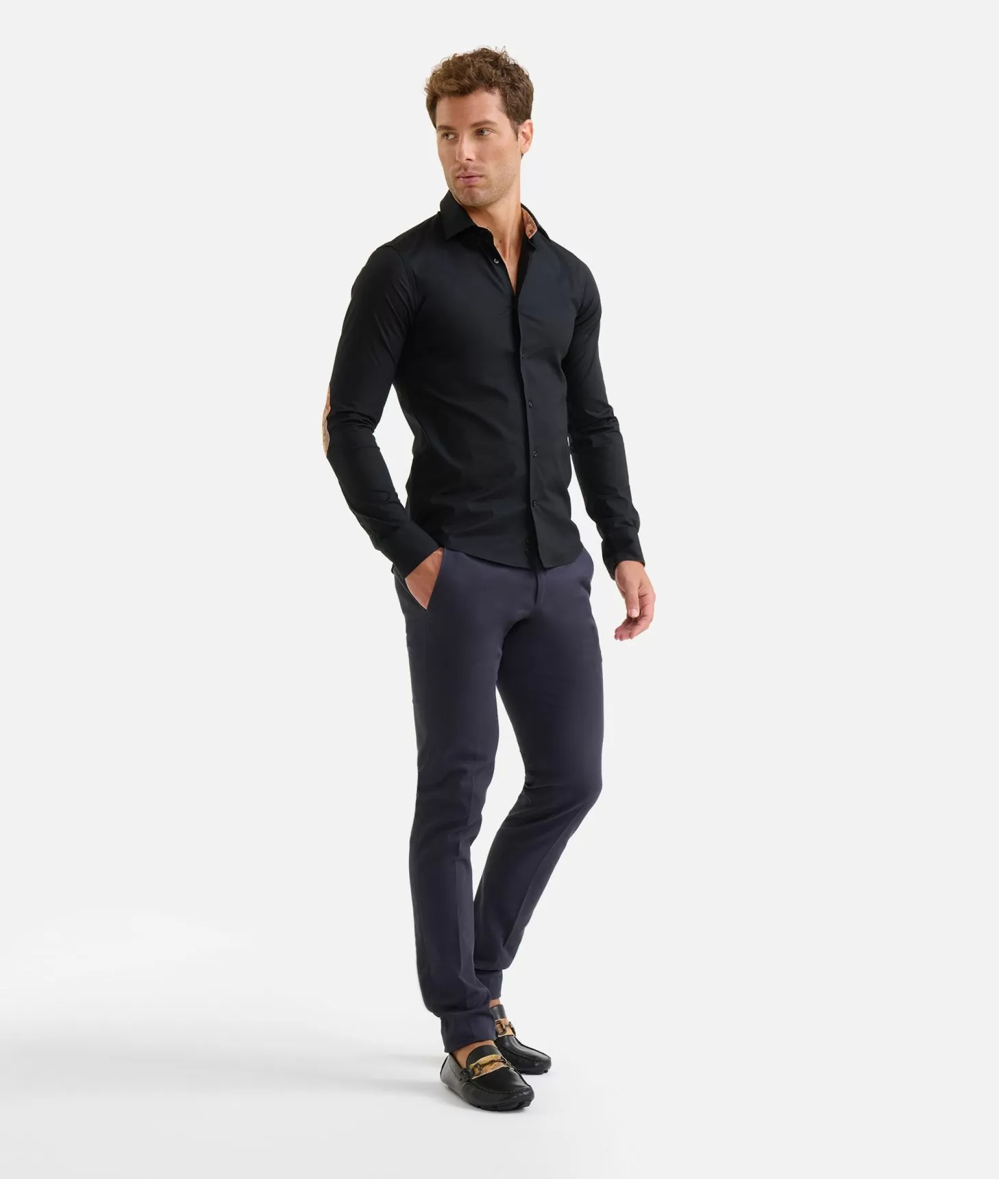 Alviero martini 1a classe Camicia super slim in cotone stretch con toppe Geo Classic Nera