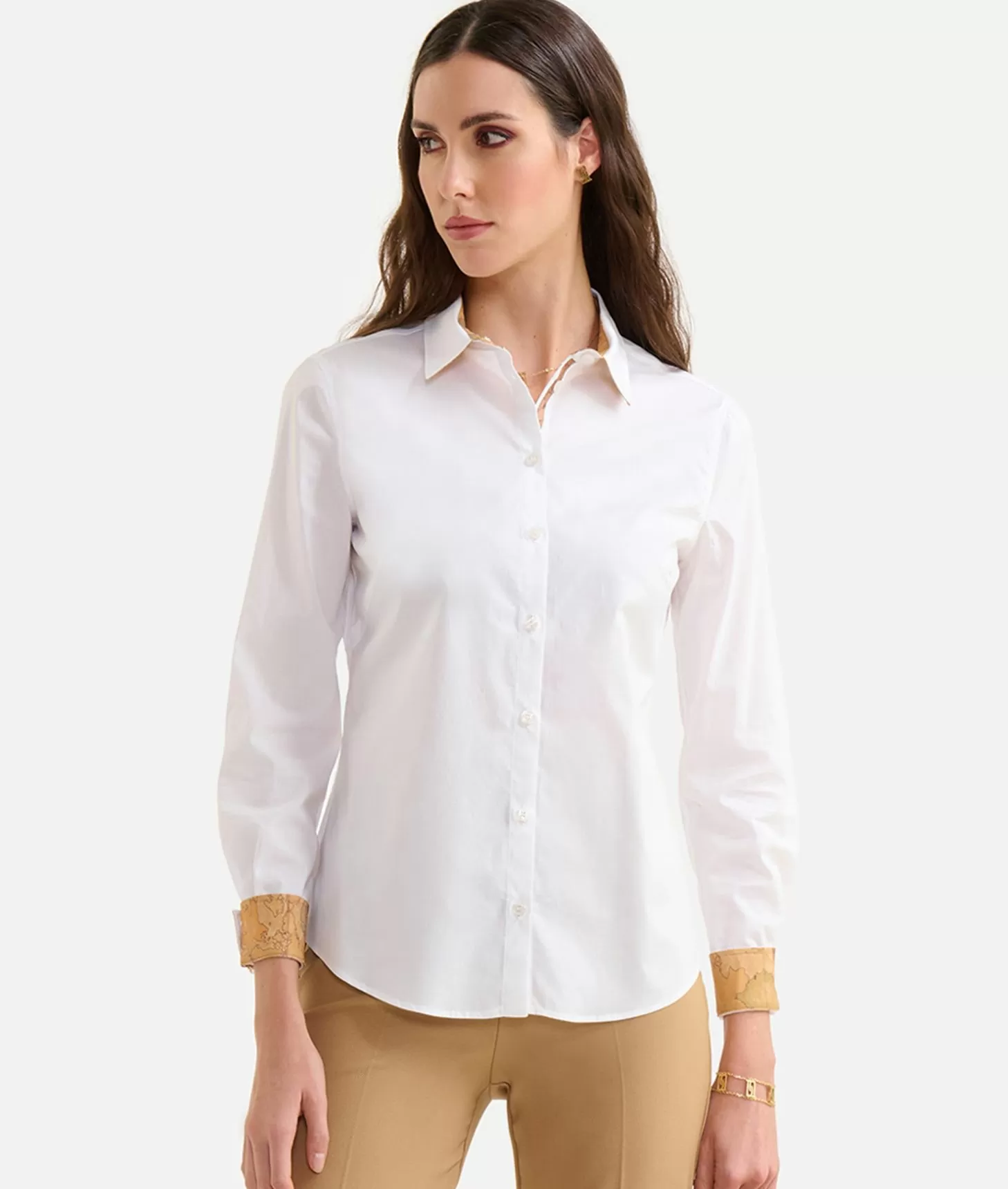 Alviero Martini 1a Classe Camicia Ufficio In Popeline Di Cotone Stretch Bianca