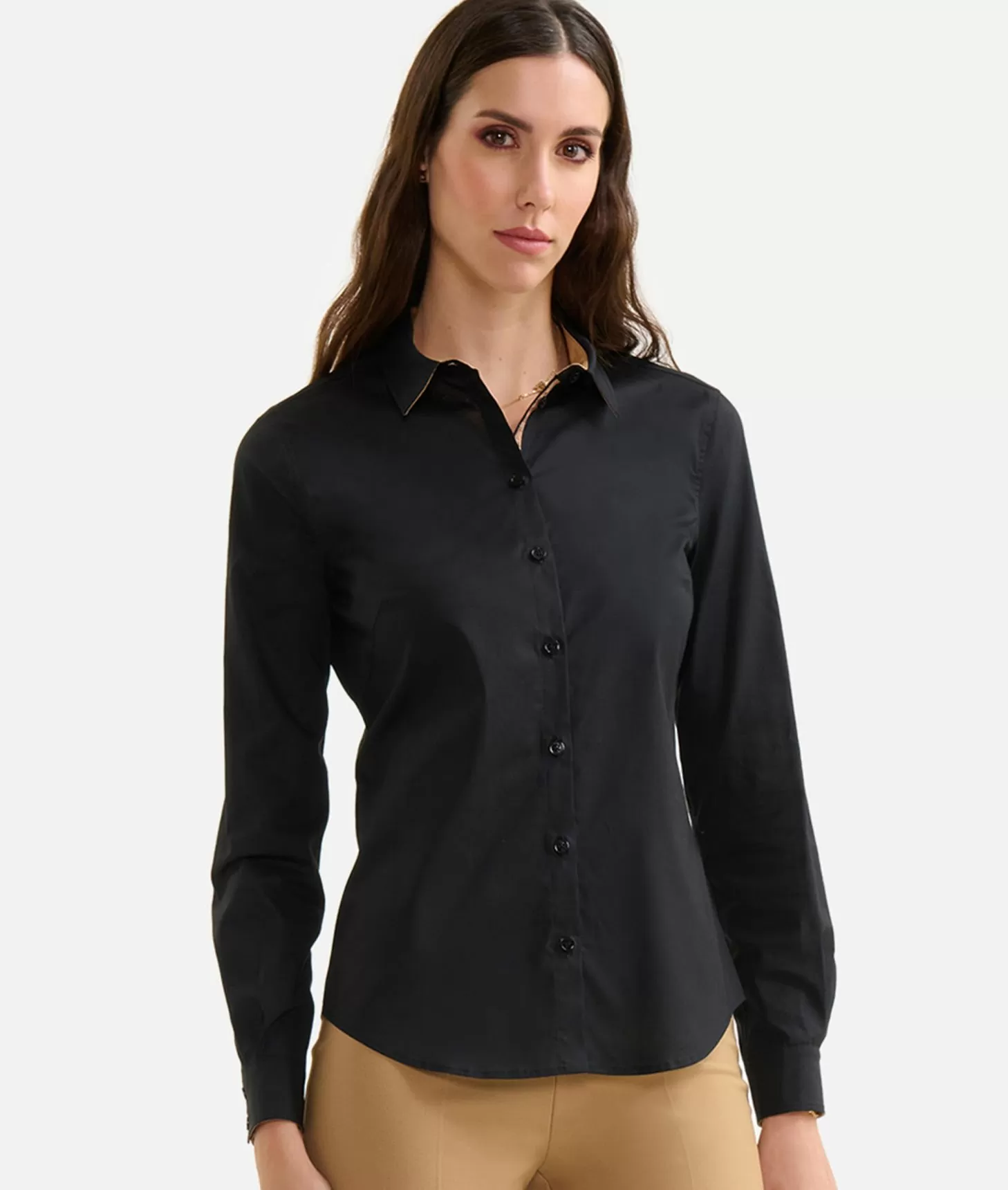 Alviero Martini 1a Classe Camicia Ufficio In Popeline Di Cotone Stretch Nera