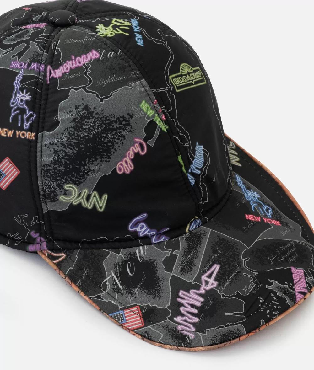 Alviero Martini 1a Classe Cappello Baseball In Nylon Stampa NYC Nero