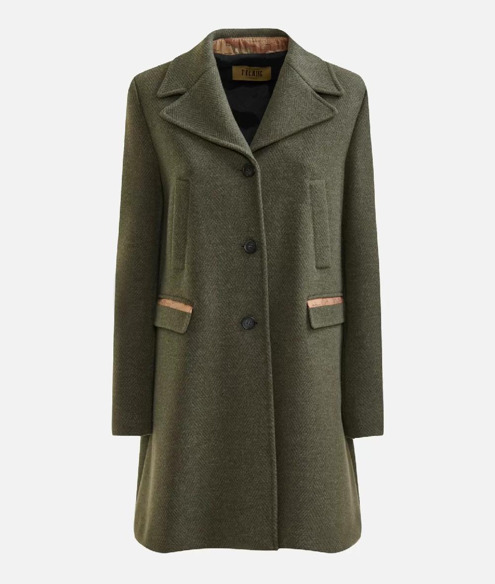 Alviero Martini 1a Classe Cappottino In Panno Spinato Verde Muschio