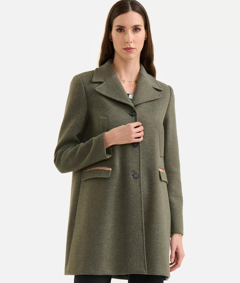 Alviero Martini 1a Classe Cappottino In Panno Spinato Verde Muschio