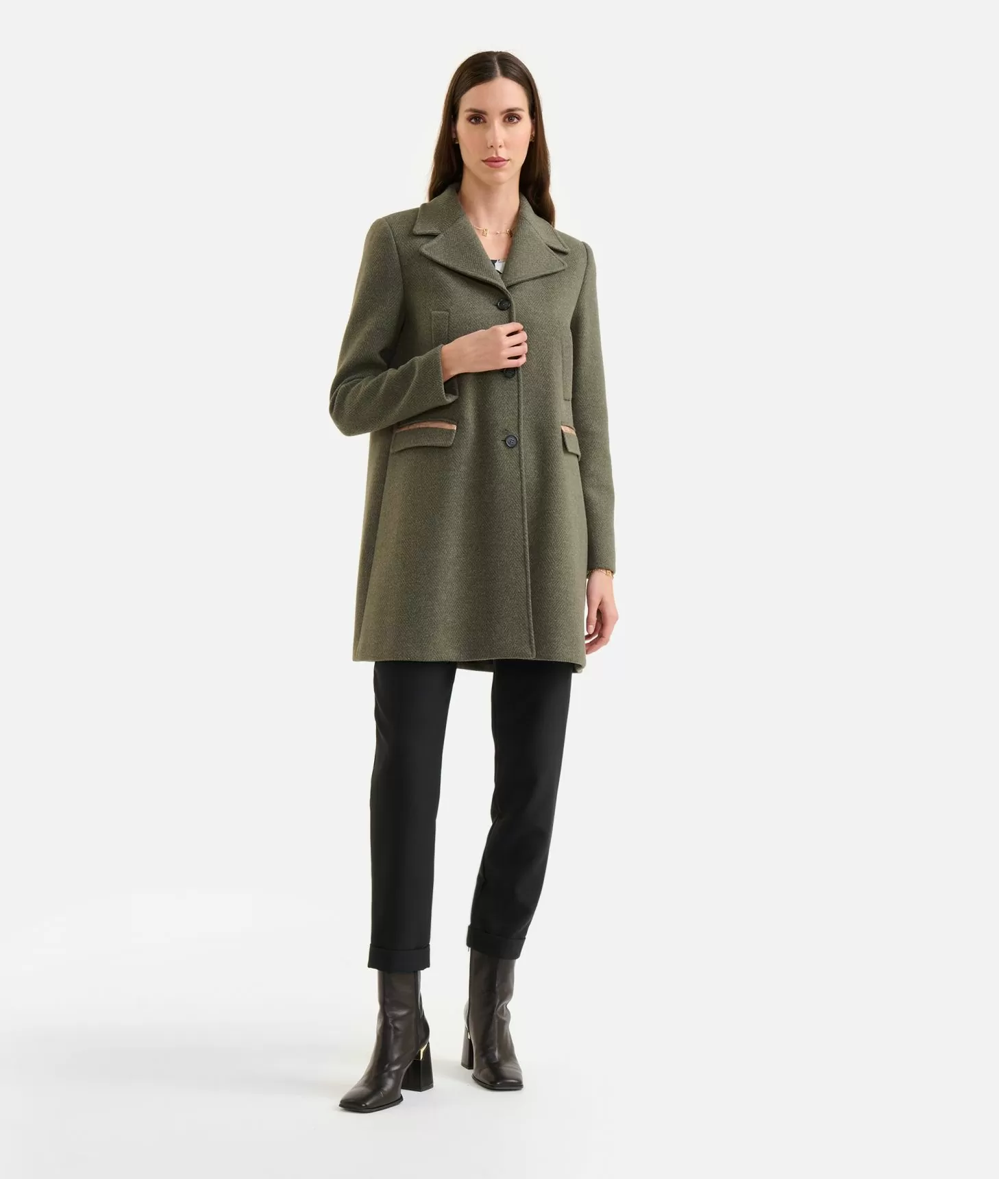 Alviero martini 1a classe Cappottino in panno spinato Verde Muschio