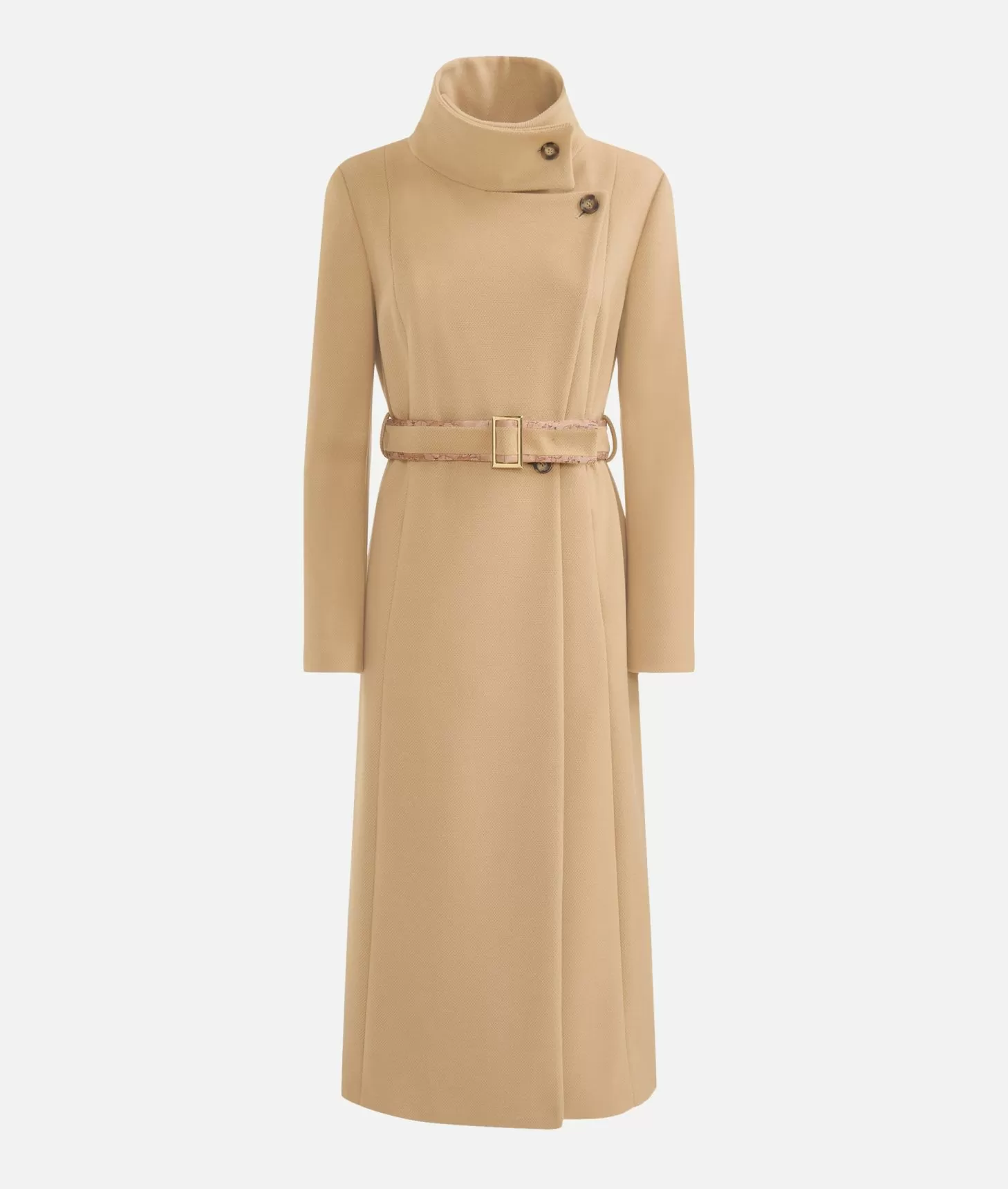 Alviero Martini 1a Classe Cappotto Lungo Con Collo Alto In Velour Cammello