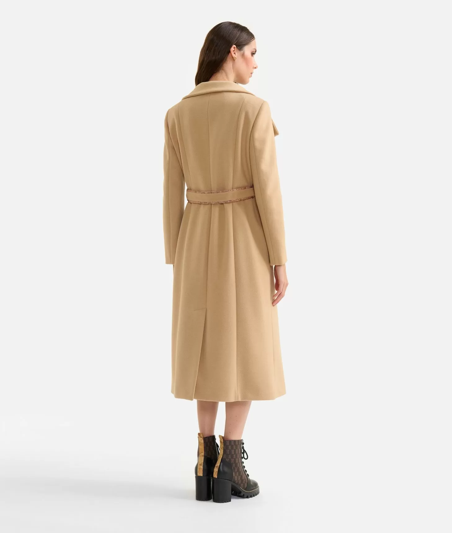 Alviero Martini 1a Classe Cappotto Lungo Con Collo Alto In Velour Cammello