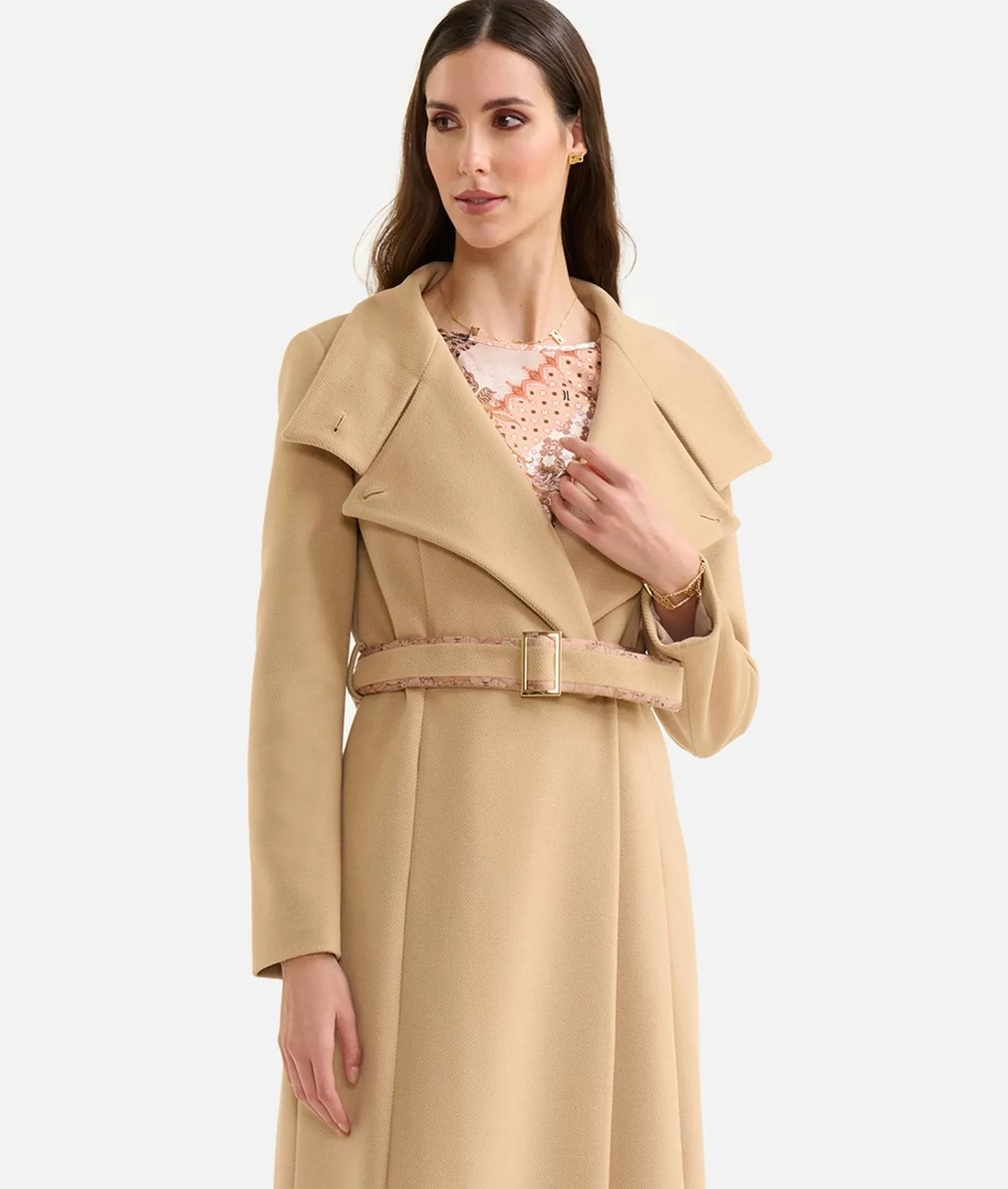 Alviero Martini 1a Classe Cappotto Lungo Con Collo Alto In Velour Cammello