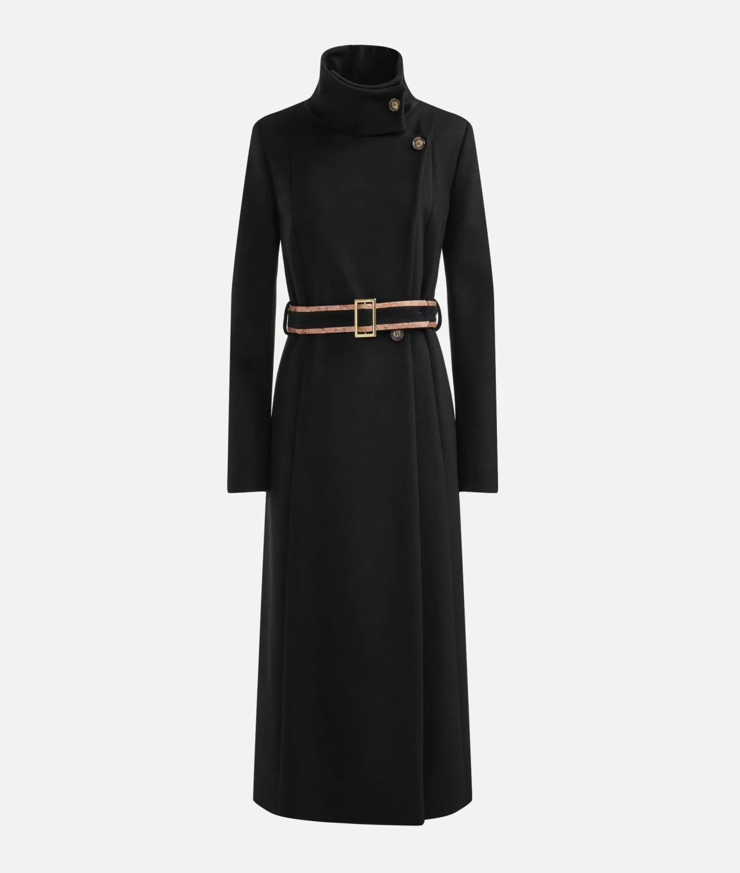 Alviero Martini 1a Classe Cappotto Lungo Con Collo Alto In Velour Nero