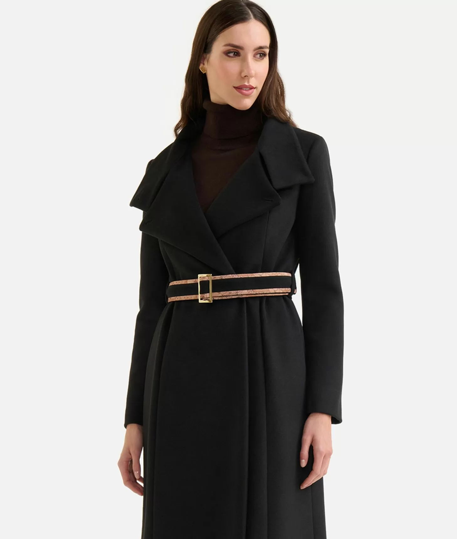 Alviero Martini 1a Classe Cappotto Lungo Con Collo Alto In Velour Nero