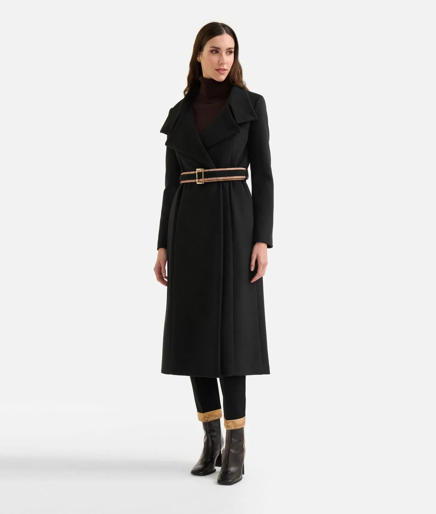 Alviero martini 1a classe Cappotto lungo con collo alto in velour Nero